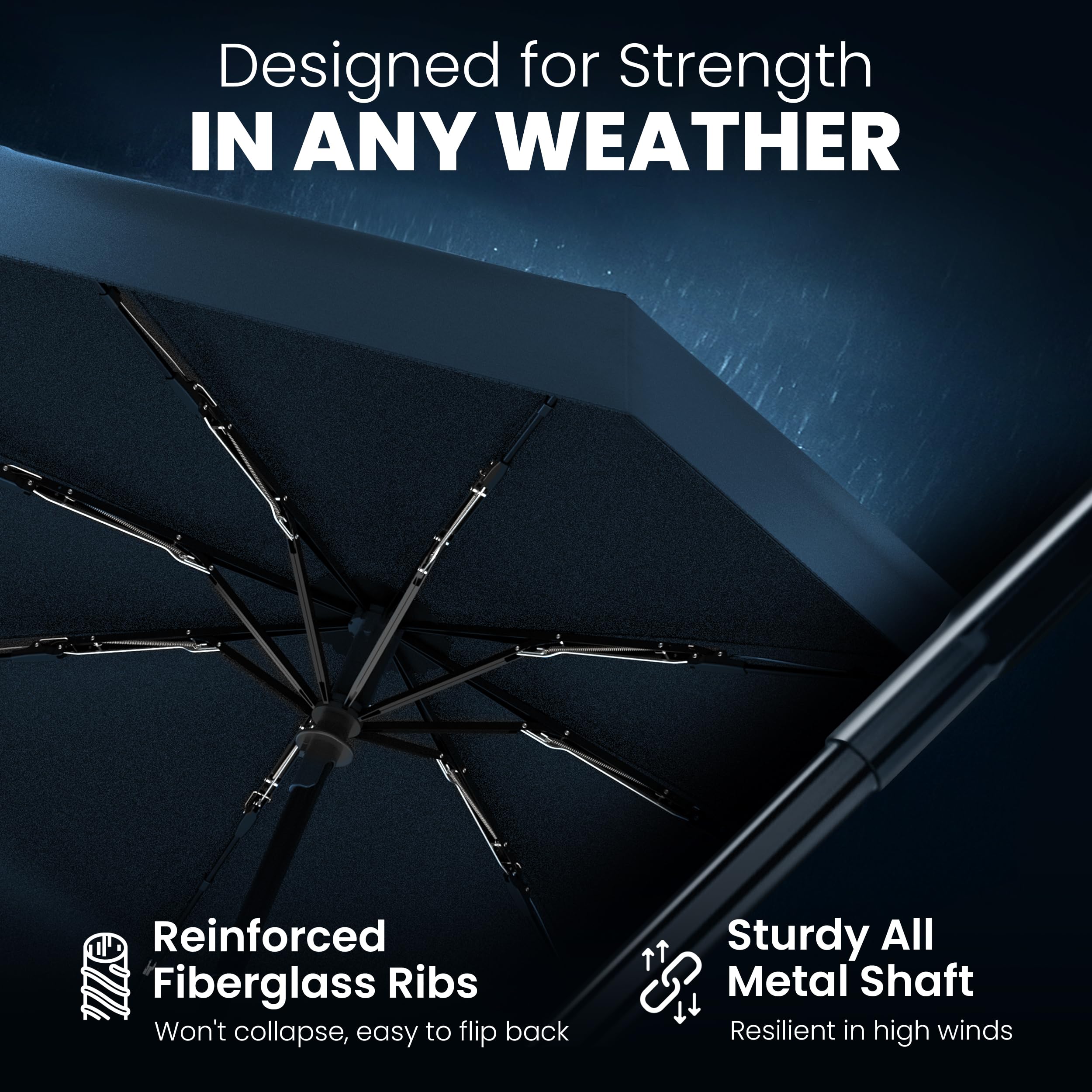 Rain-Mate Windproof Compact Umbrellas for Rain - Strong Reinforced Fiberglass Rib Design & Auto Open & Close - Portable Folding Travel Umbrella - Lightweight & Packable for Women & Men, Easy Collapse