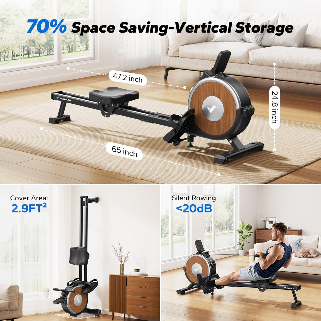 MERACH Rowing Machines for Home, Magnetic Rowing Machine with 16 Levels, Rower Machine of Quiet Resistance, Dual Slide Rail with Max 350lbs Weight Capacity, App Compatible