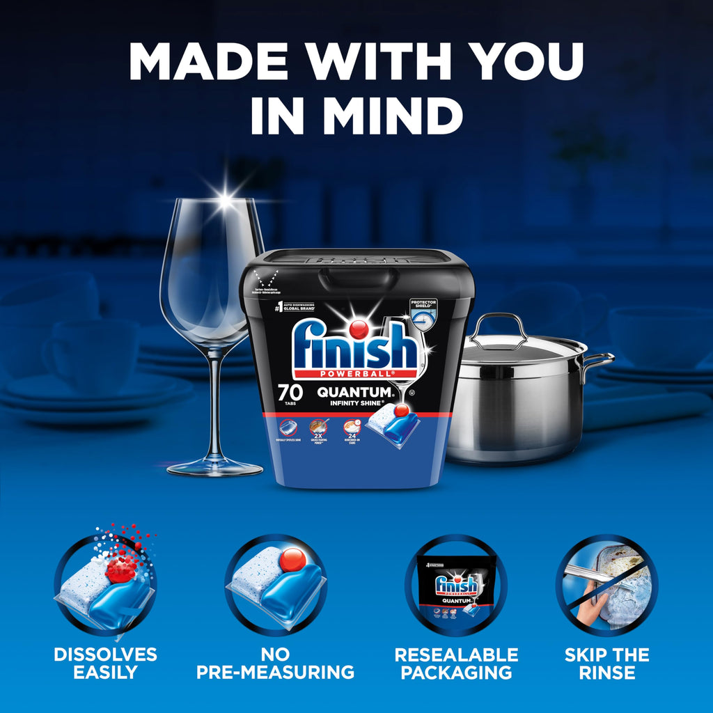 Finish Quantum Dishwasher Pods, No Pre-Rinse Dishwasher Detergent Soap Removes 24HR Dried-On Stain and Grease, Leaving a Virtually Spotless Shine, 57 Count