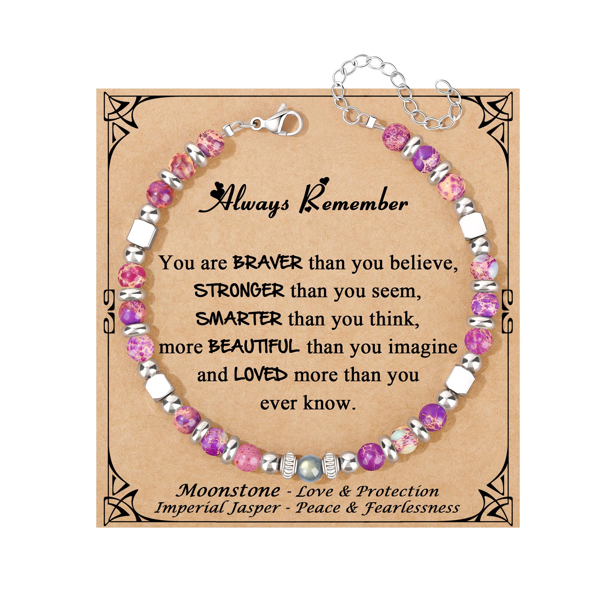 JoycuFF 𝗚𝗶𝗳𝘁𝘀 𝗳𝗼𝗿 𝗪𝗼𝗺𝗲𝗻 𝗠𝗼𝗼𝗻𝘀𝘁𝗼𝗻𝗲 𝗕𝗿𝗮𝗰𝗲𝗹𝗲𝘁 Amazonite Colorful Imperial Jasper Stainless Steel Beads Bracelets, Mothers Day Birthday Christmas Valentines Graduation Gifts