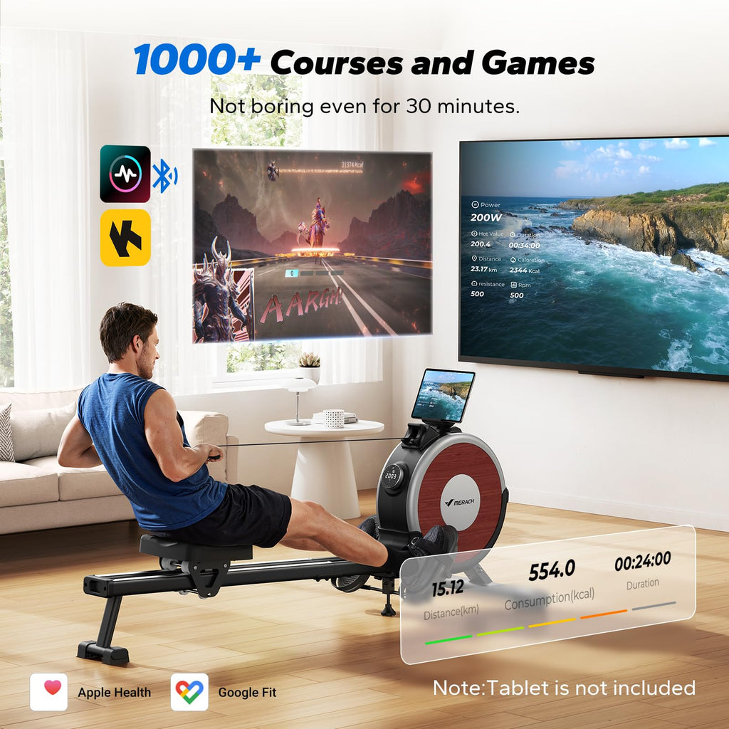 MERACH Rowing Machines for Home, Magnetic Rowing Machine with 16 Levels, Rower Machine of Quiet Resistance, Dual Slide Rail with Max 350lbs Weight Capacity, App Compatible