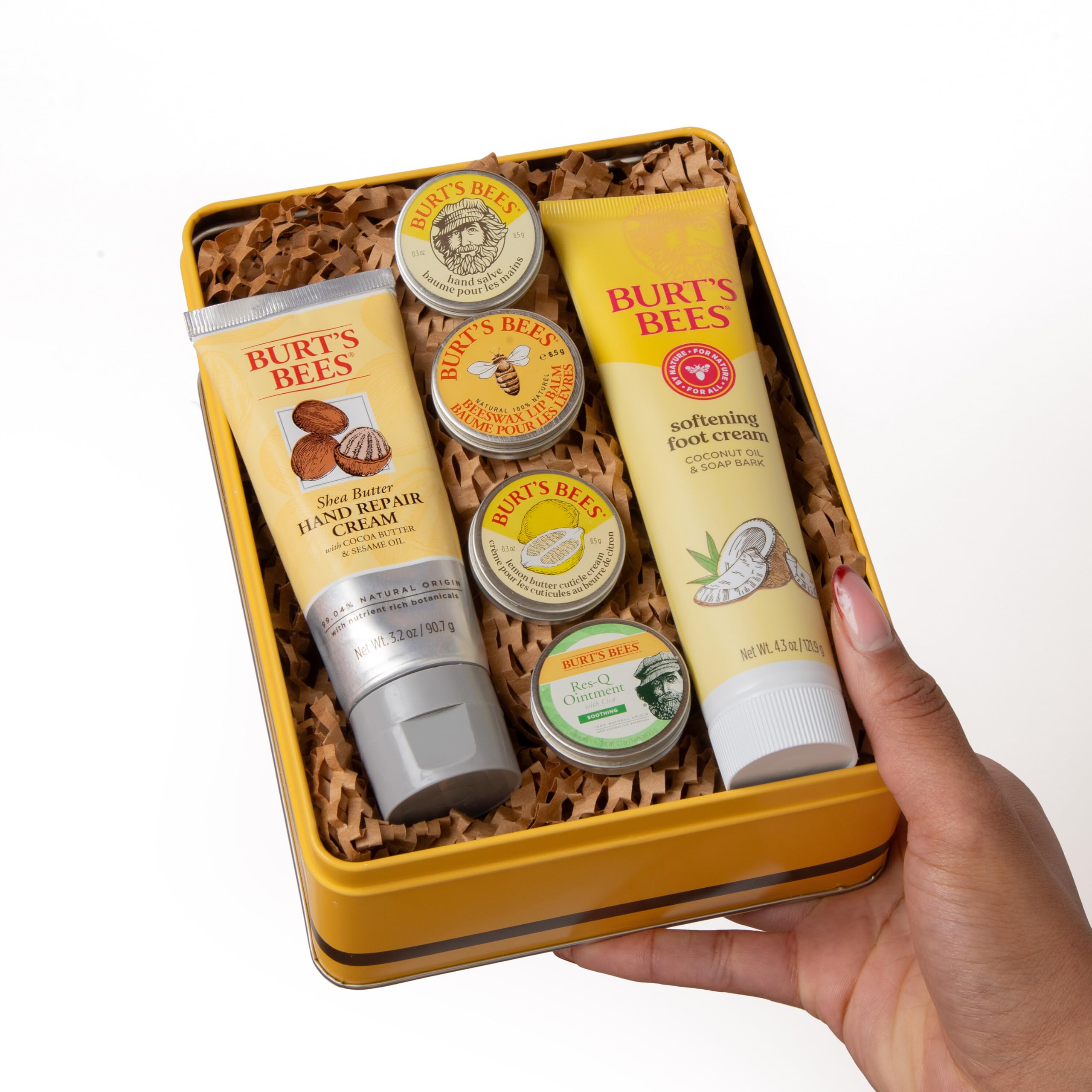 Burt's Bees Mothers Day Gifts Ideas - Classics Set, 6 Products in Giftable Tin – Cuticle Cream, Hand Salve, Lip Balm, Res-Q Ointment, Hand Repair and Foot Cream