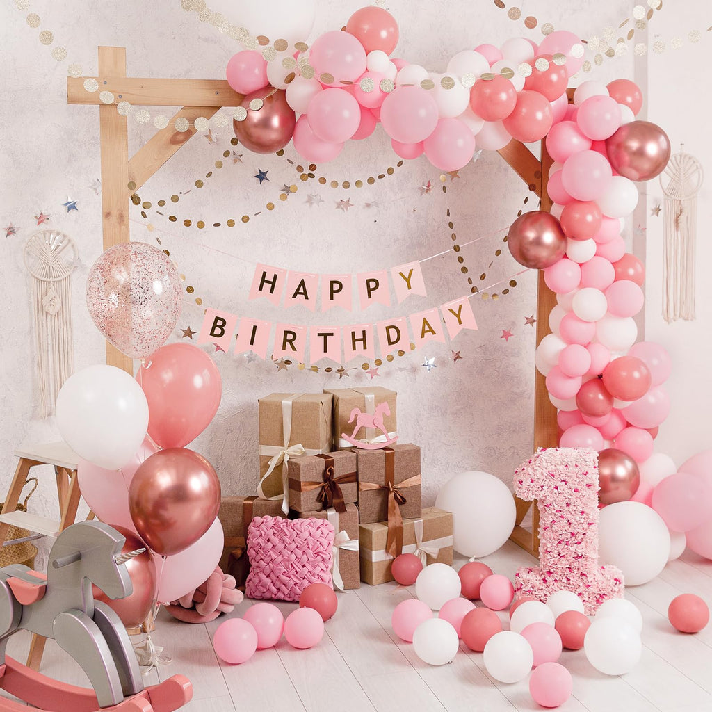 RUBFAC Pink Balloons 129pcs Light Pastel Pink Balloon Different Sizes 18 12 10 5 Inch for Garland Arch Mother's Day Birthday Party Baby Shower Gender Reveal Wedding Anniversary Easter Decoration