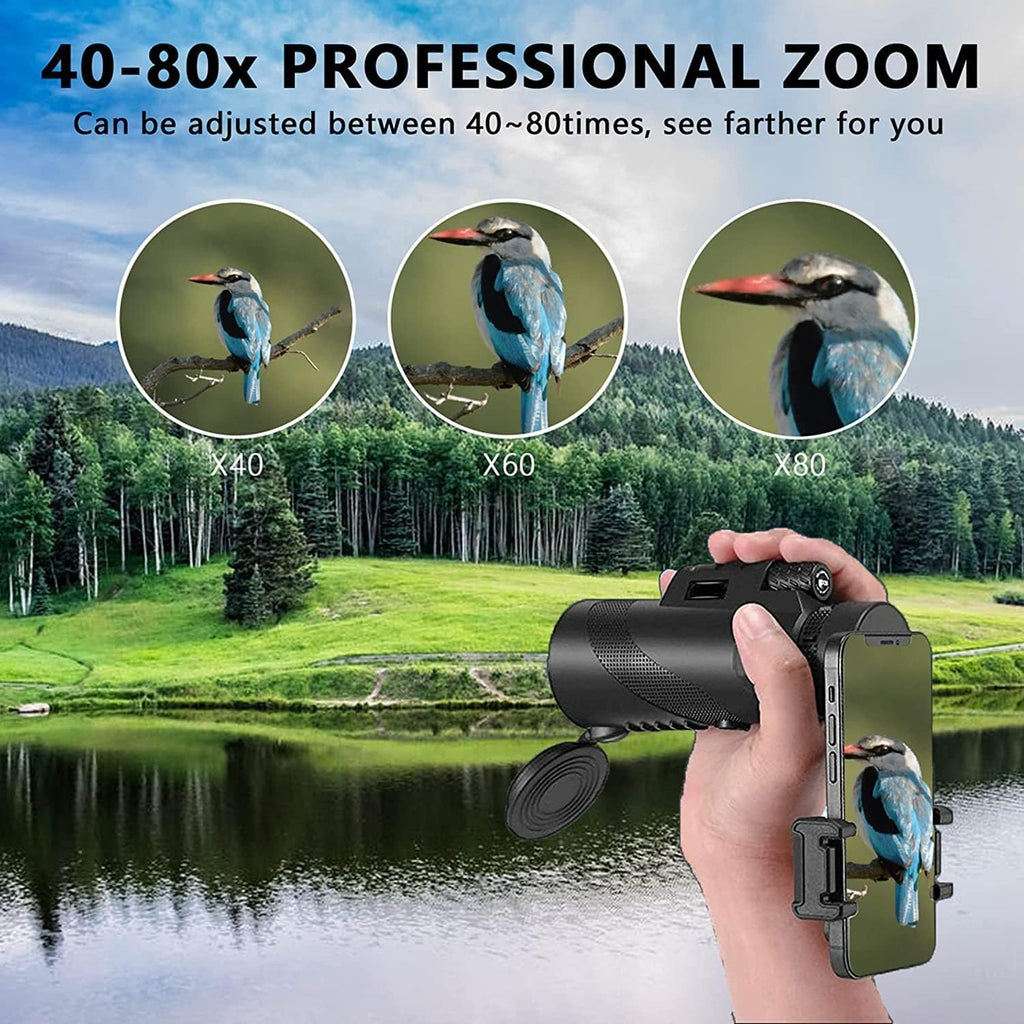 Monocular Telescope 80x100 High Powered Monoculars High Definition for Adults High Powered with Smartphone Adapter Telescope Wildlife Bird Watching Travel Camping Hiking Green