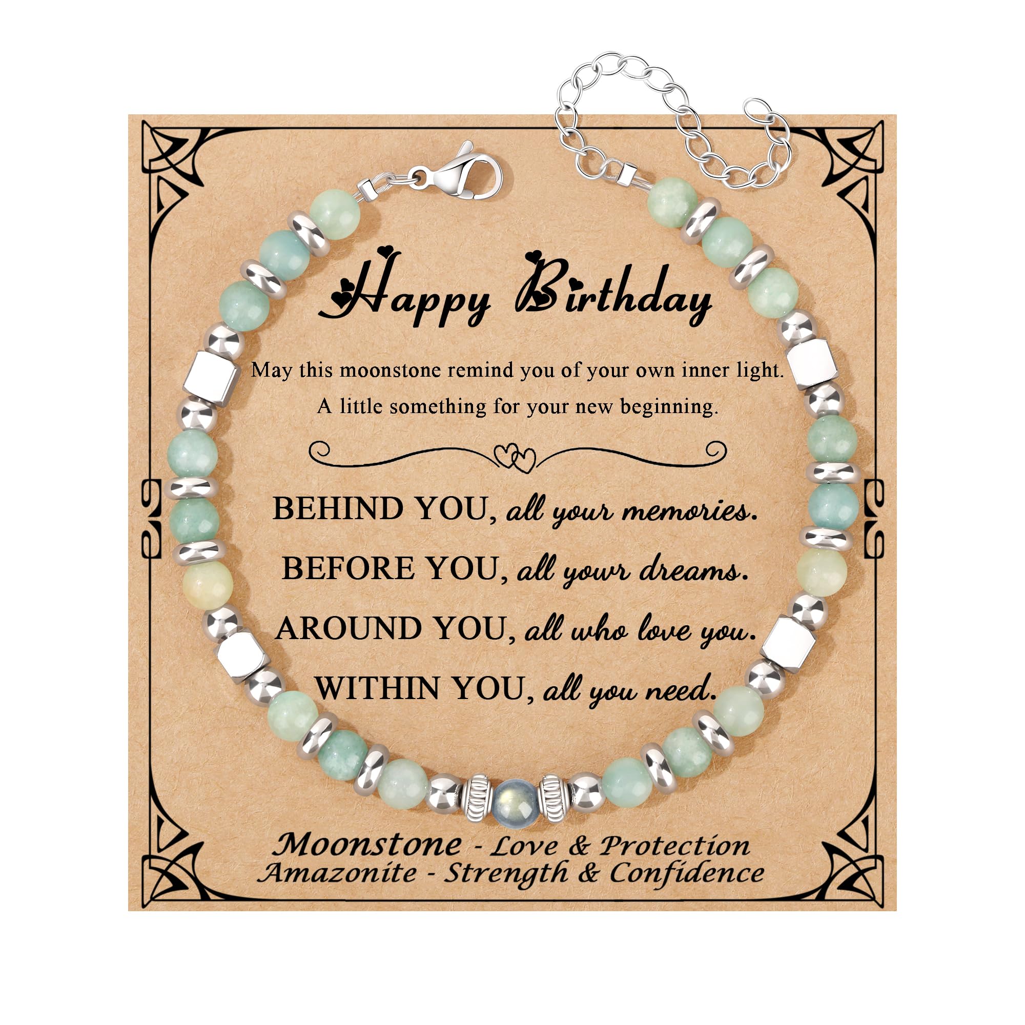 JoycuFF 𝗚𝗶𝗳𝘁𝘀 𝗳𝗼𝗿 𝗪𝗼𝗺𝗲𝗻 𝗠𝗼𝗼𝗻𝘀𝘁𝗼𝗻𝗲 𝗕𝗿𝗮𝗰𝗲𝗹𝗲𝘁 Amazonite Colorful Imperial Jasper Stainless Steel Beads Bracelets, Mothers Day Birthday Christmas Valentines Graduation Gifts