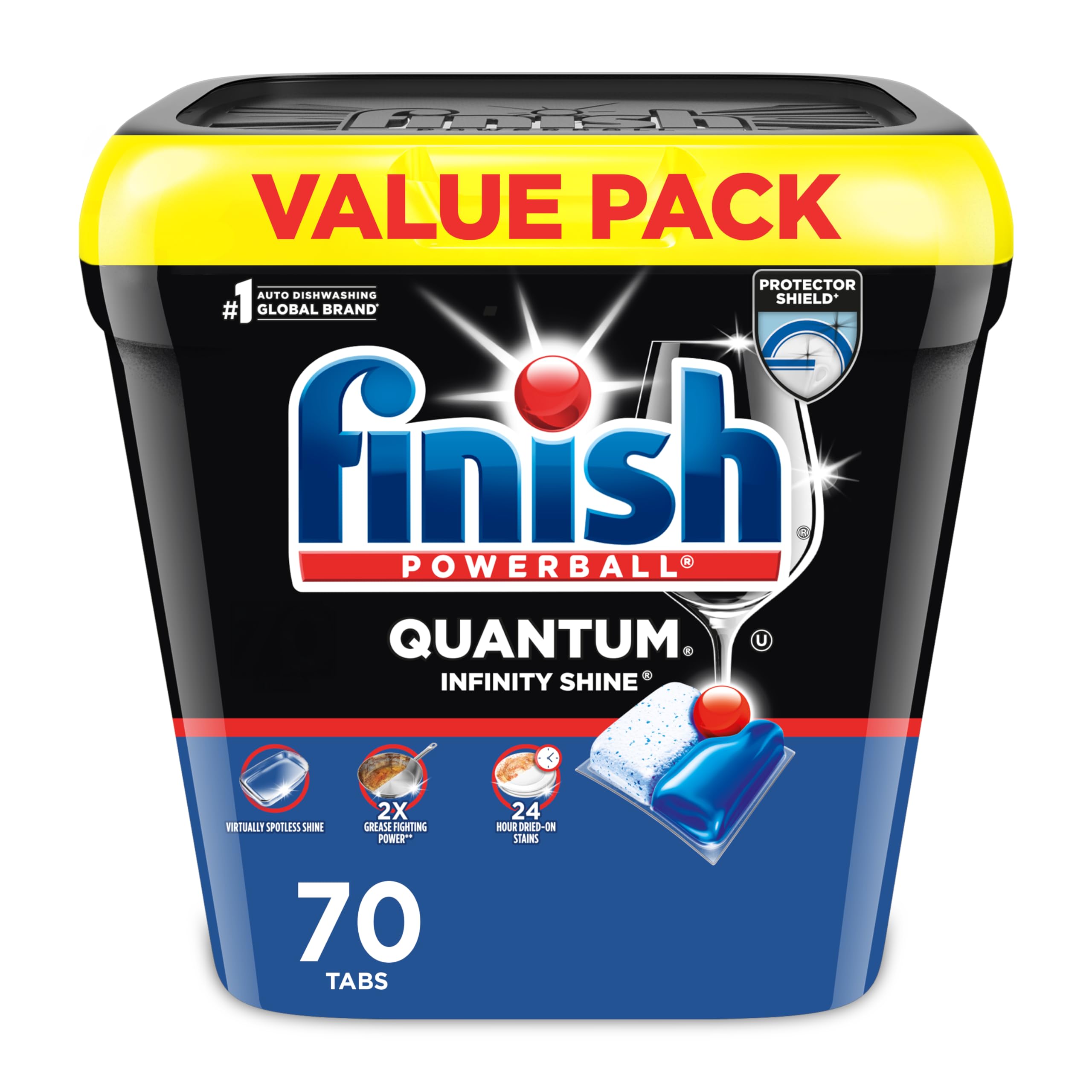 Finish Quantum Dishwasher Pods, No Pre-Rinse Dishwasher Detergent Soap Removes 24HR Dried-On Stain and Grease, Leaving a Virtually Spotless Shine, 57 Count