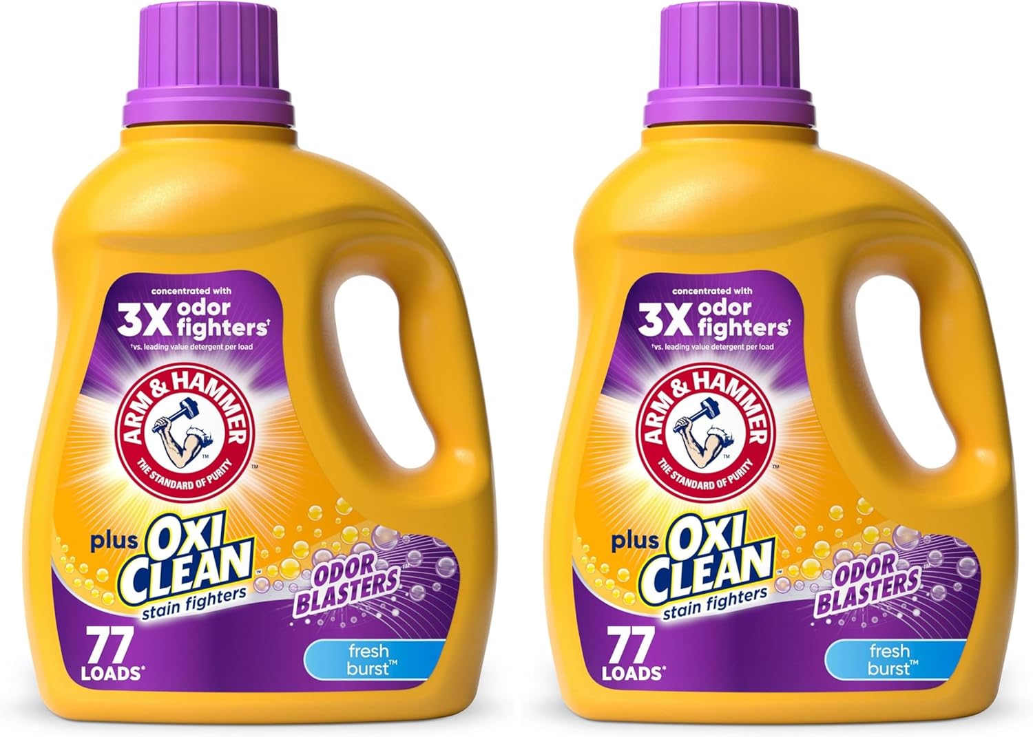 ARM & HAMMER Plus OxiClean with Odor Blasters Liquid Laundry Detergent, Laundry Odor Remover, Attacks Stains, Fresh Botanical Scent, 74 Loads, 96.2 Fl Oz
