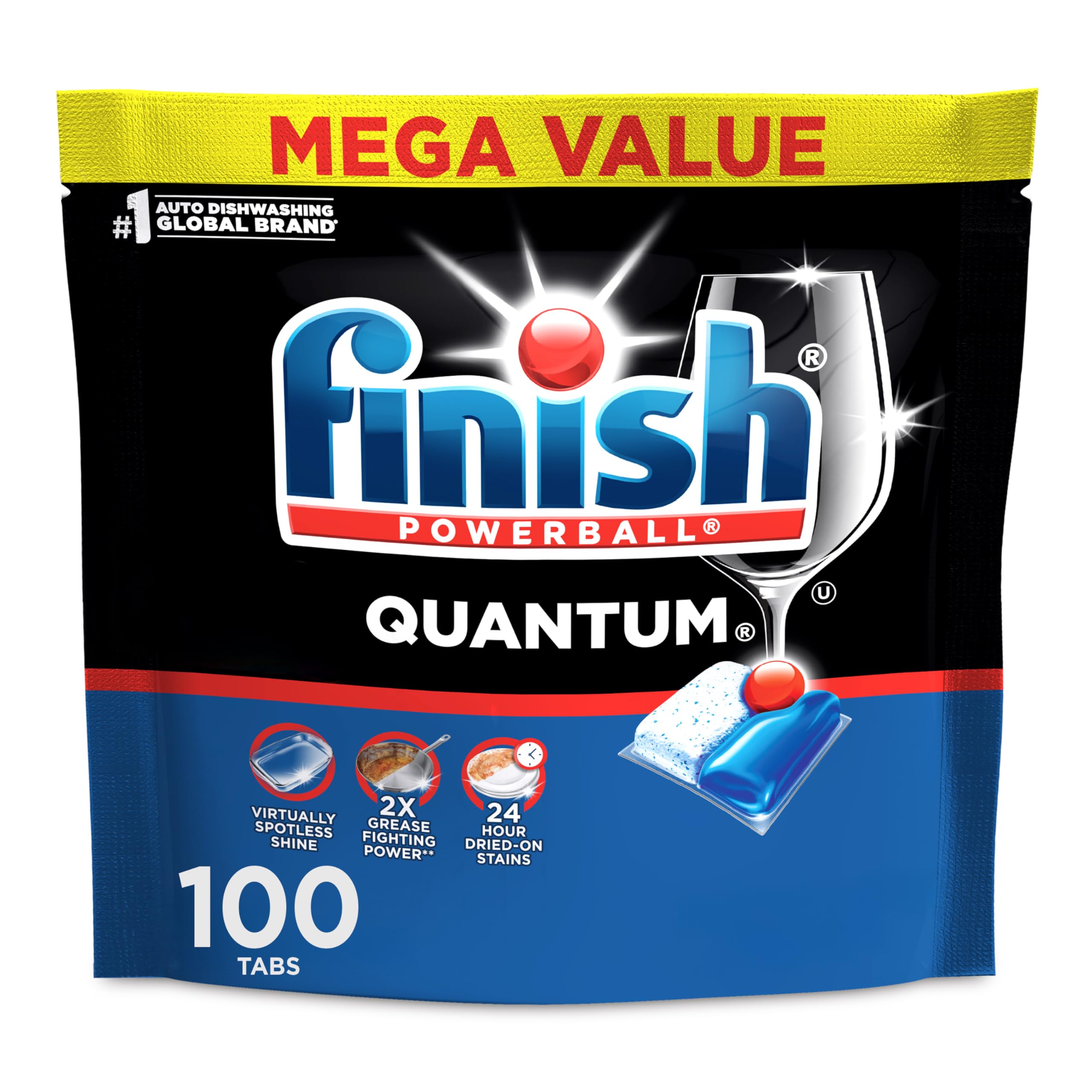 Finish Quantum Dishwasher Pods, No Pre-Rinse Dishwasher Detergent Soap Removes 24HR Dried-On Stain and Grease, Leaving a Virtually Spotless Shine, 57 Count