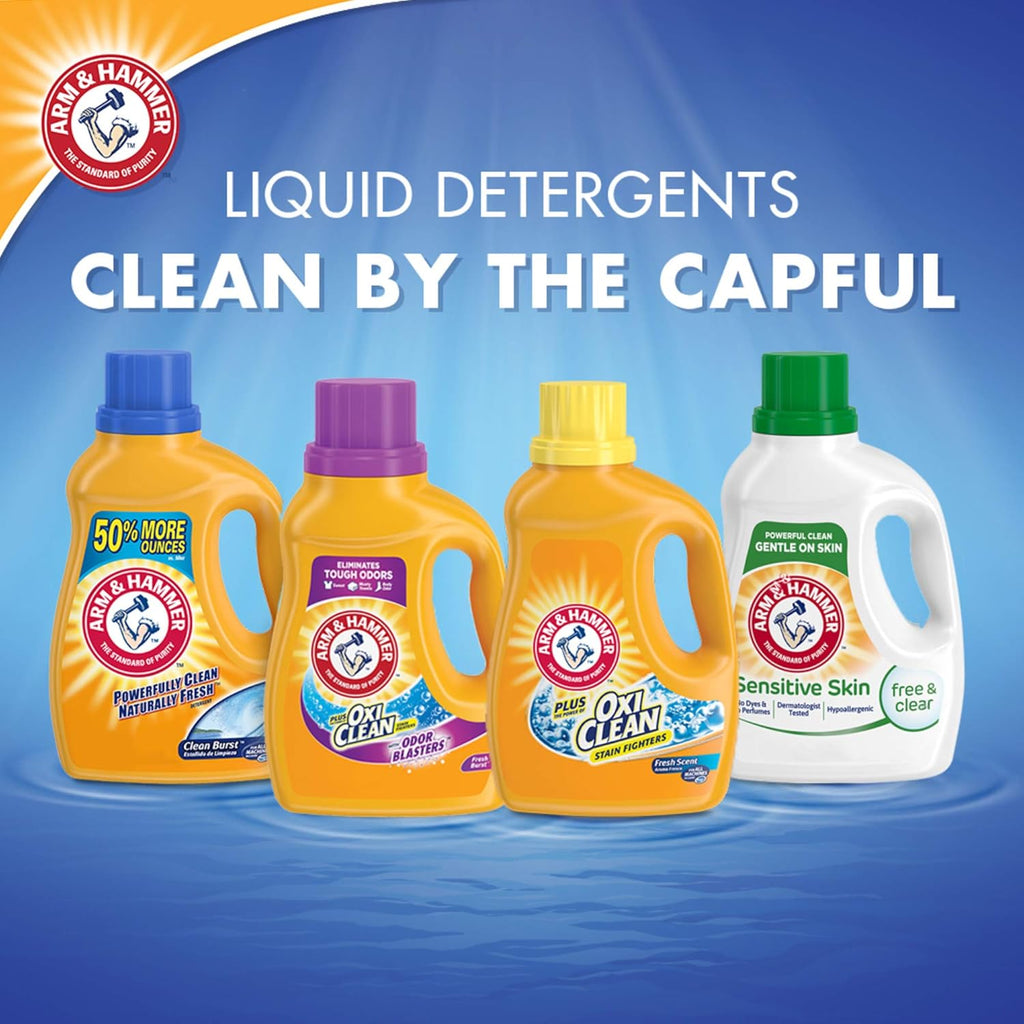 ARM & HAMMER Plus OxiClean with Odor Blasters Liquid Laundry Detergent, Laundry Odor Remover, Attacks Stains, Fresh Botanical Scent, 74 Loads, 96.2 Fl Oz