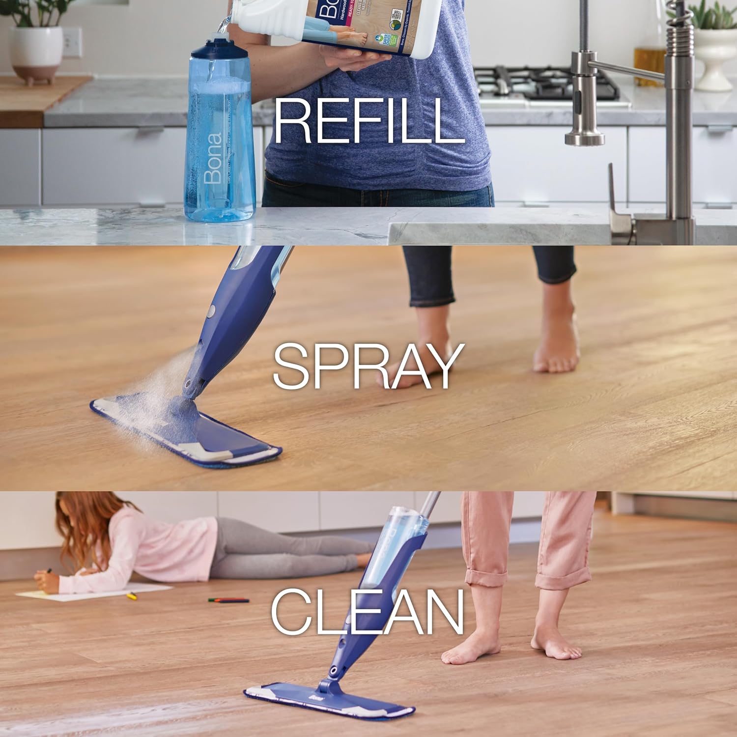 Bona® Hardwood Floor Cleaner Spray - 32 fl oz - Cedar Wood - Includes Filled Bottle + Concentrate Refill for Hardwood Floor Cleaning