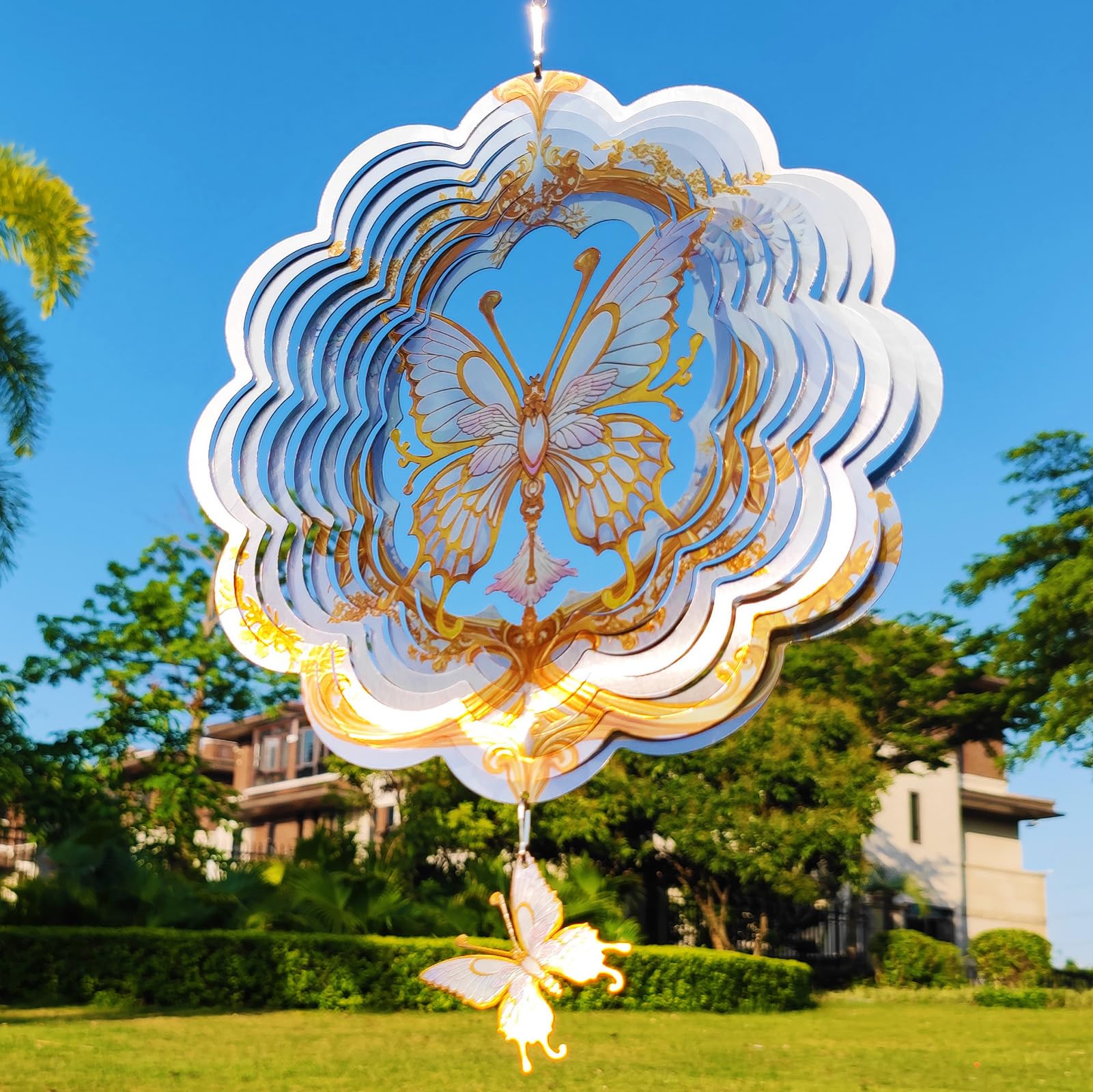 DJUAN 4th of July Decorations,12in American Flag Patriotic Wind Spinner Fourth of July Decor Outdoor,Garden Wind Spinners Patriotic Decor Independence Day Decorations for Yard,Garden,Patio