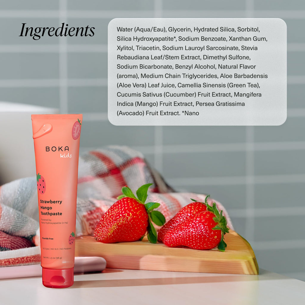 Boka Fluoride Free Toothpaste Nano Hydroxyapatite Toothpaste - Strawberry Mango Flavor, 1.3 oz 2pk US Manufactured