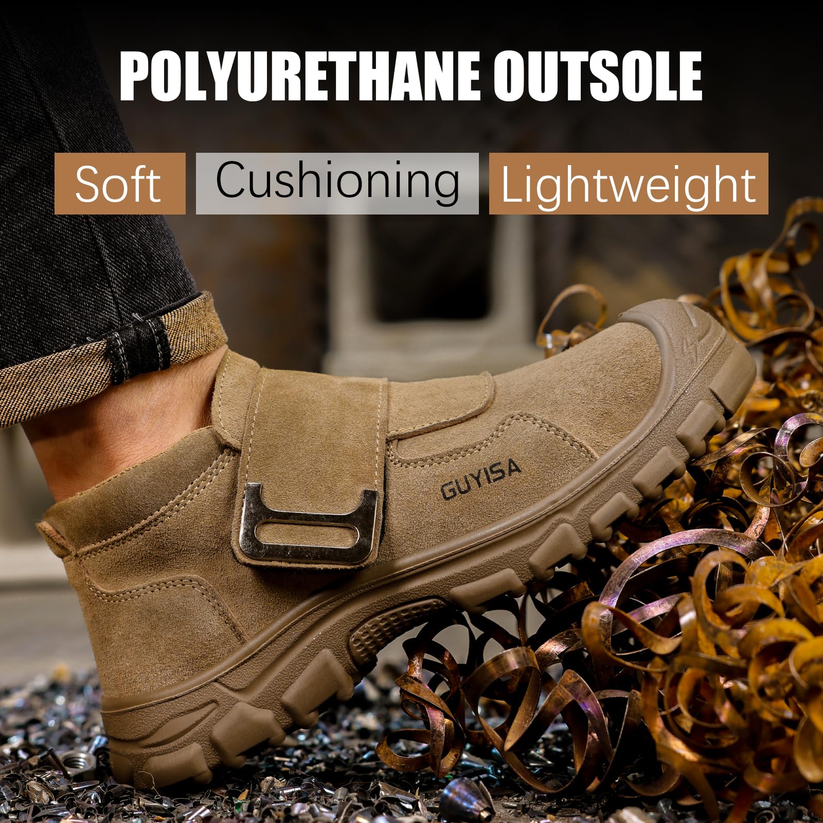 GLANOUDUN Welding Work Boots for Men Slip on Steel Toe Shoes for Men Indestructible Steel Toe Boots Welder Men's Working Shoes Fireproof Safety Footwear for Construction Men's Work & Safety Footwear