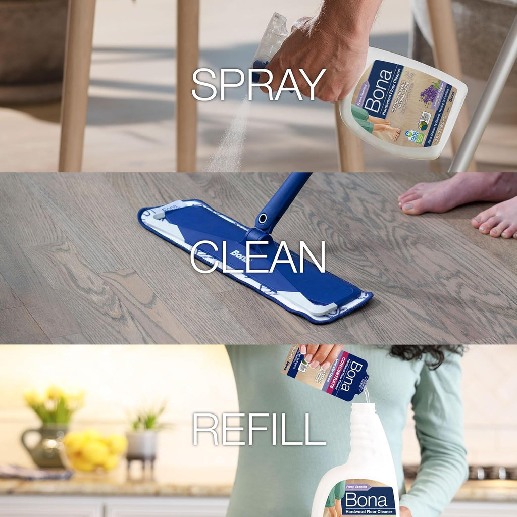 Bona® Hardwood Floor Cleaner Spray - 32 fl oz - Cedar Wood - Includes Filled Bottle + Concentrate Refill for Hardwood Floor Cleaning
