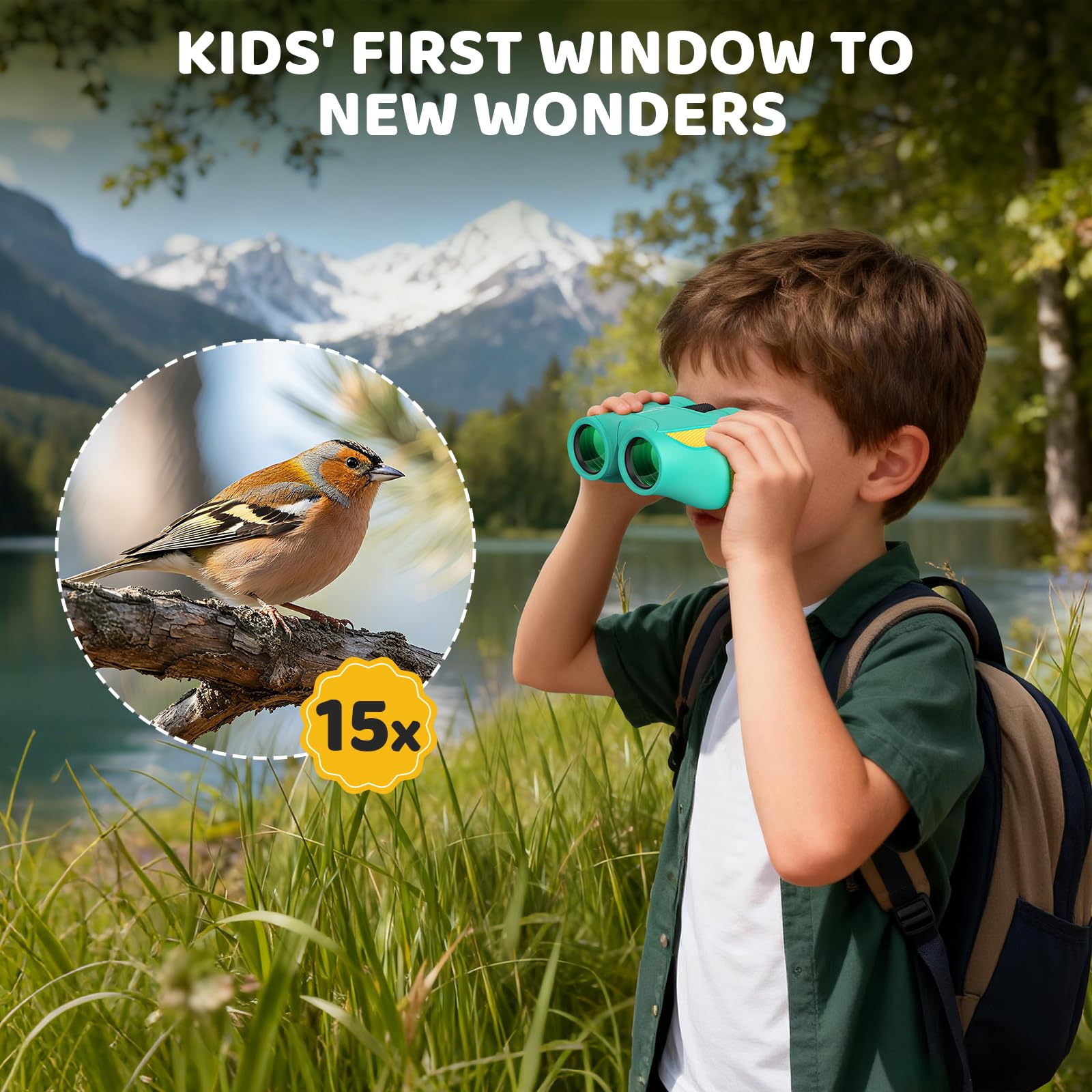 Aurosports 15x25 Compact Binoculars for Kids - Small Binoculars Lightweight with Carrying Case Birding Guide for Bird Watching Hiking Camping Travel Gift for 8-12 Years Boys Girls (Black)