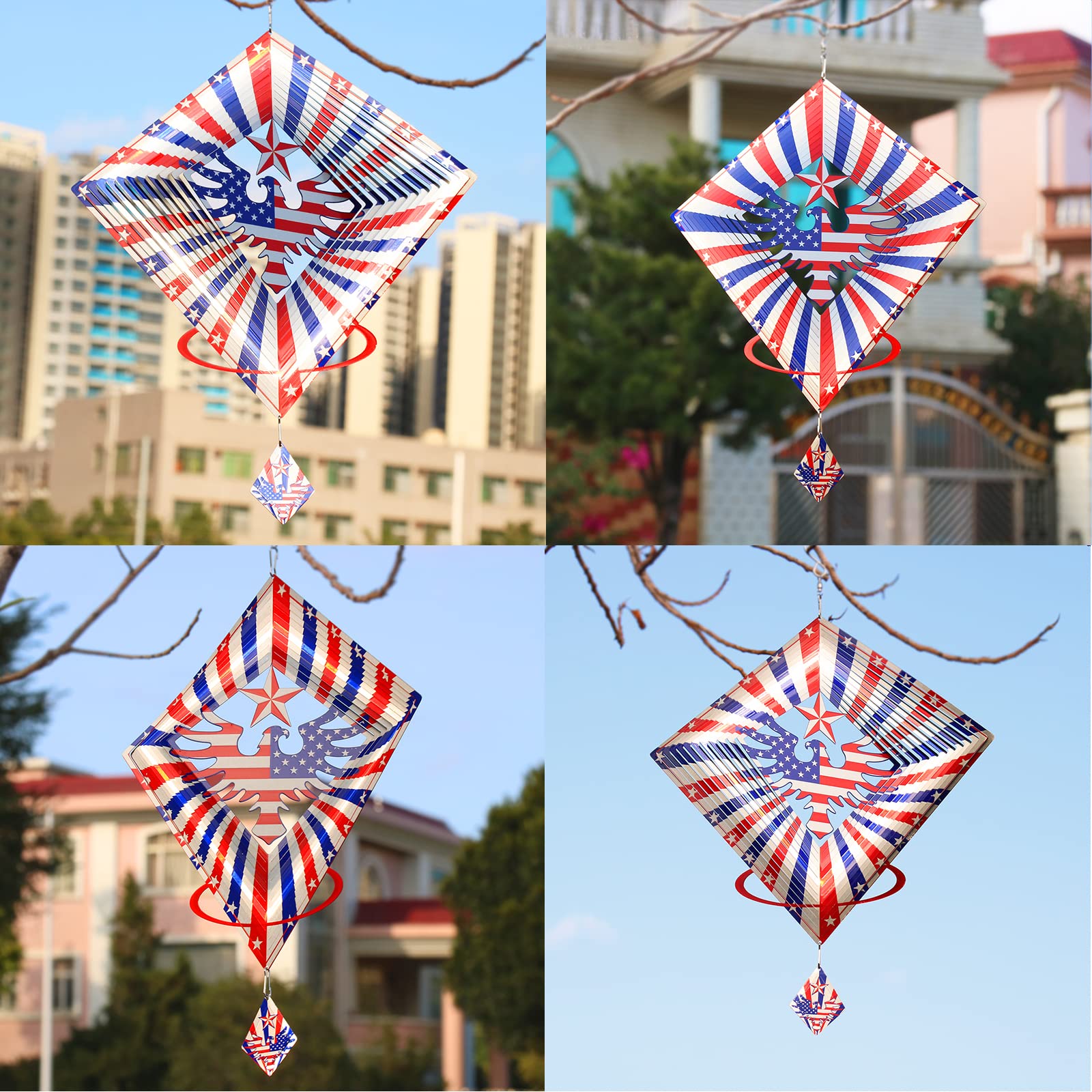 DJUAN 4th of July Decorations,12in American Flag Patriotic Wind Spinner Fourth of July Decor Outdoor,Garden Wind Spinners Patriotic Decor Independence Day Decorations for Yard,Garden,Patio
