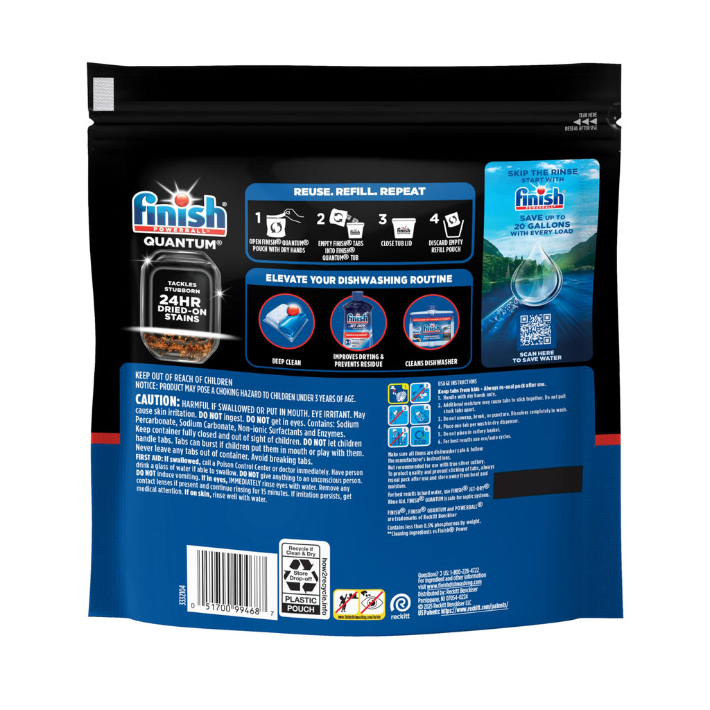 Finish Quantum Dishwasher Pods, No Pre-Rinse Dishwasher Detergent Soap Removes 24HR Dried-On Stain and Grease, Leaving a Virtually Spotless Shine, 57 Count