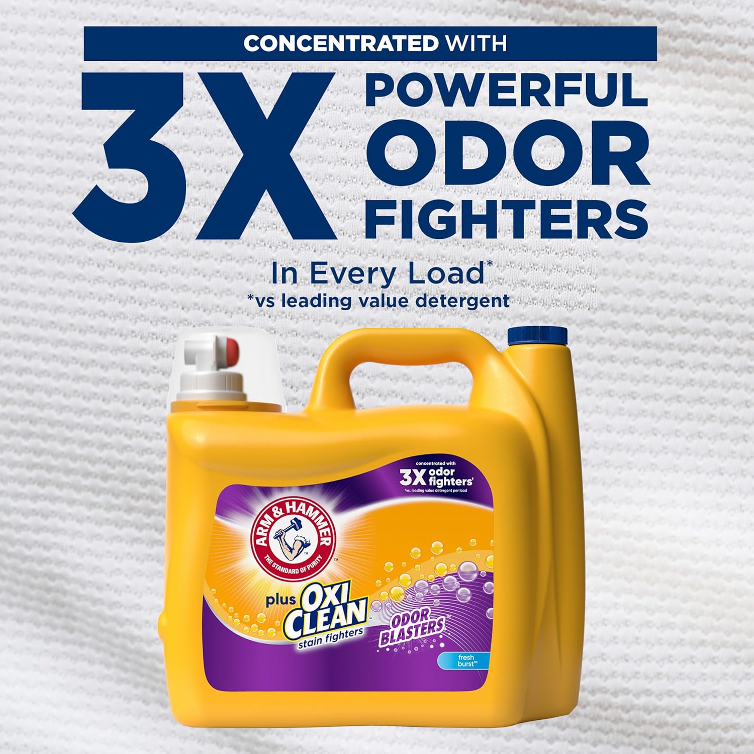 ARM & HAMMER Plus OxiClean with Odor Blasters Liquid Laundry Detergent, Laundry Odor Remover, Attacks Stains, Fresh Botanical Scent, 74 Loads, 96.2 Fl Oz