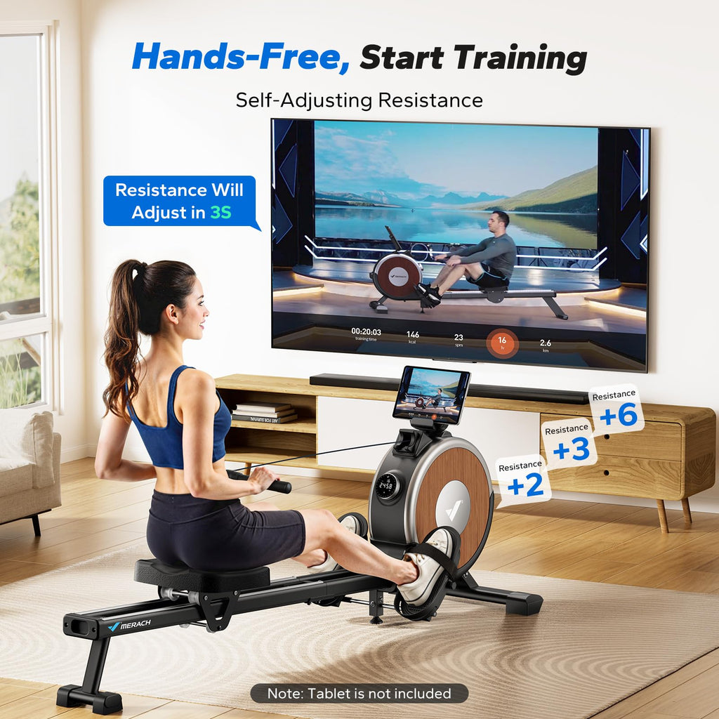 MERACH Rowing Machines for Home, Magnetic Rowing Machine with 16 Levels, Rower Machine of Quiet Resistance, Dual Slide Rail with Max 350lbs Weight Capacity, App Compatible