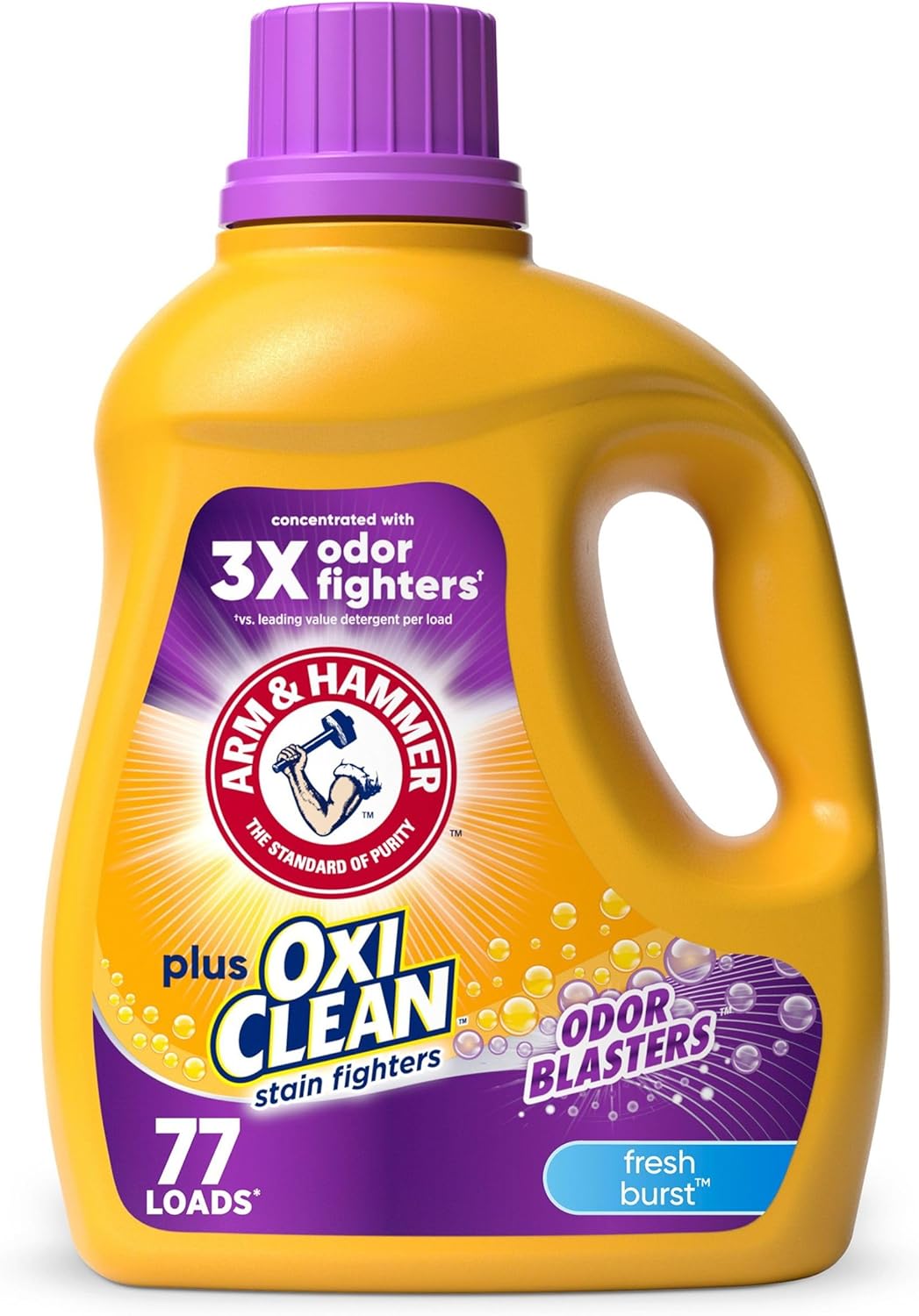 ARM & HAMMER Plus OxiClean with Odor Blasters Liquid Laundry Detergent, Laundry Odor Remover, Attacks Stains, Fresh Botanical Scent, 74 Loads, 96.2 Fl Oz
