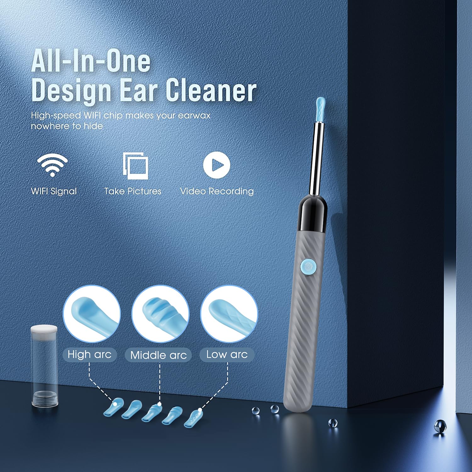 LEIPUT Ear Wax Removal - Earwax Remover Tool with 8 Pcs Ear Set - Ear Canal Cleaner with 1080P Camera - FSA HSA Eligible - Ear Cleaning Kit with 6 Ear Spoon - Ear Camera for iOS & Android (Black)
