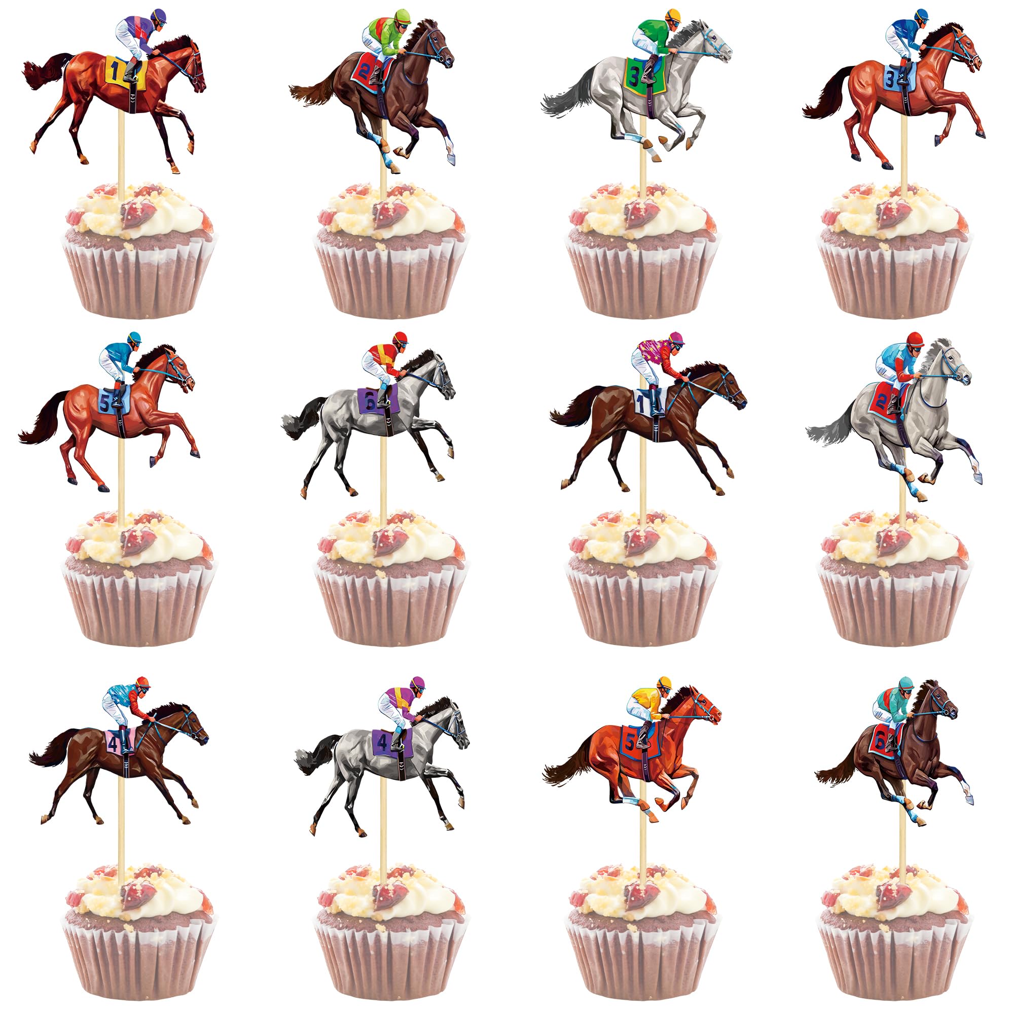 30 PCS Derby Cupcake Toppers, 15 Style Derby Decorations, Run for the Roses Horseshoe Design Horse Cupcake Toppers Horses Toothpicks, Horse Racing Theme Decor