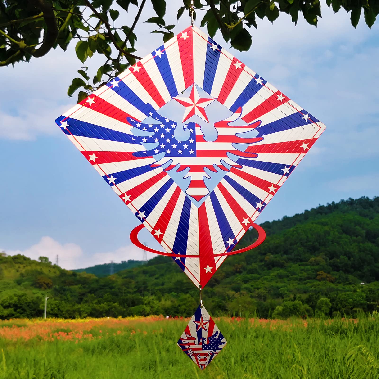 DJUAN 4th of July Decorations,12in American Flag Patriotic Wind Spinner Fourth of July Decor Outdoor,Garden Wind Spinners Patriotic Decor Independence Day Decorations for Yard,Garden,Patio