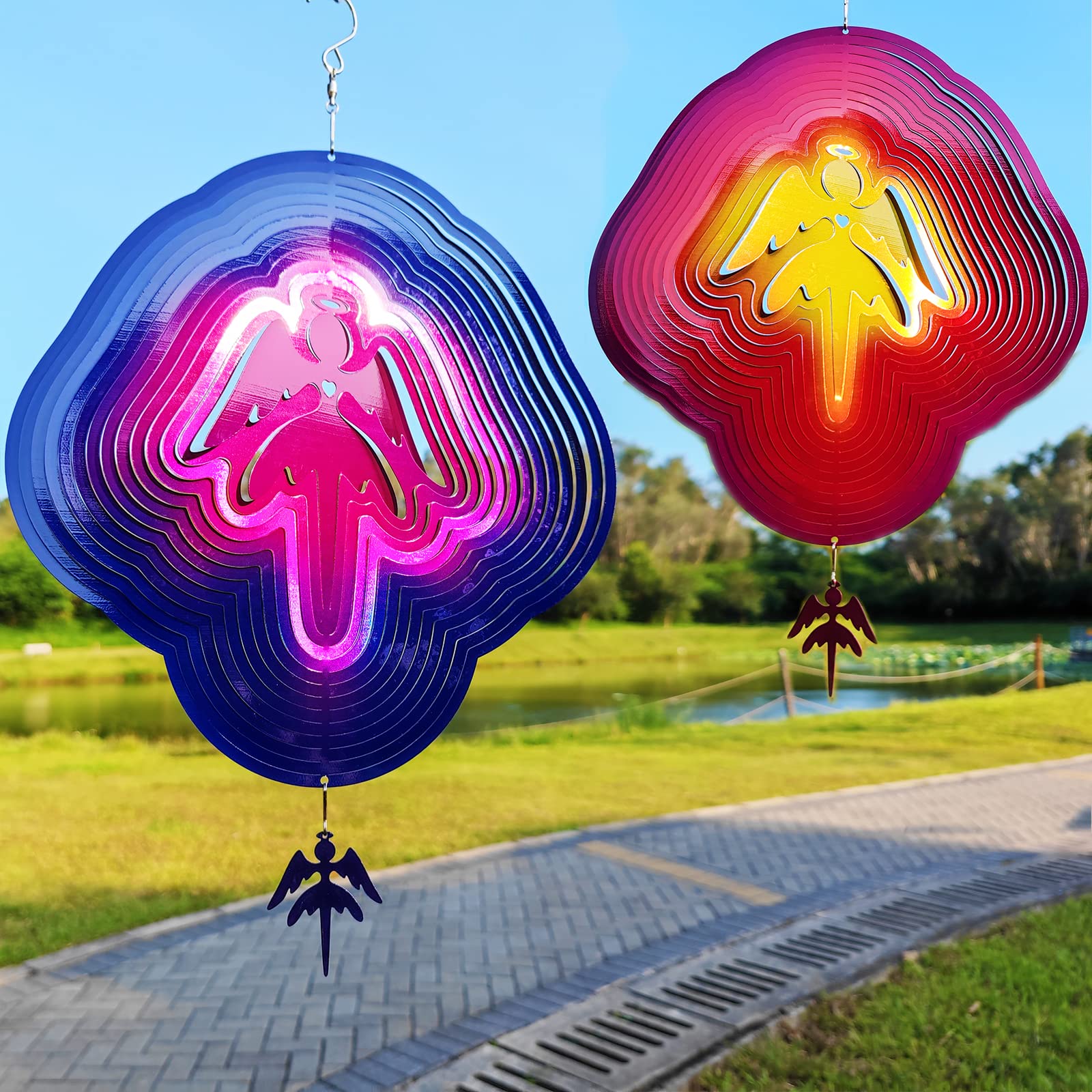 DJUAN 4th of July Decorations,12in American Flag Patriotic Wind Spinner Fourth of July Decor Outdoor,Garden Wind Spinners Patriotic Decor Independence Day Decorations for Yard,Garden,Patio