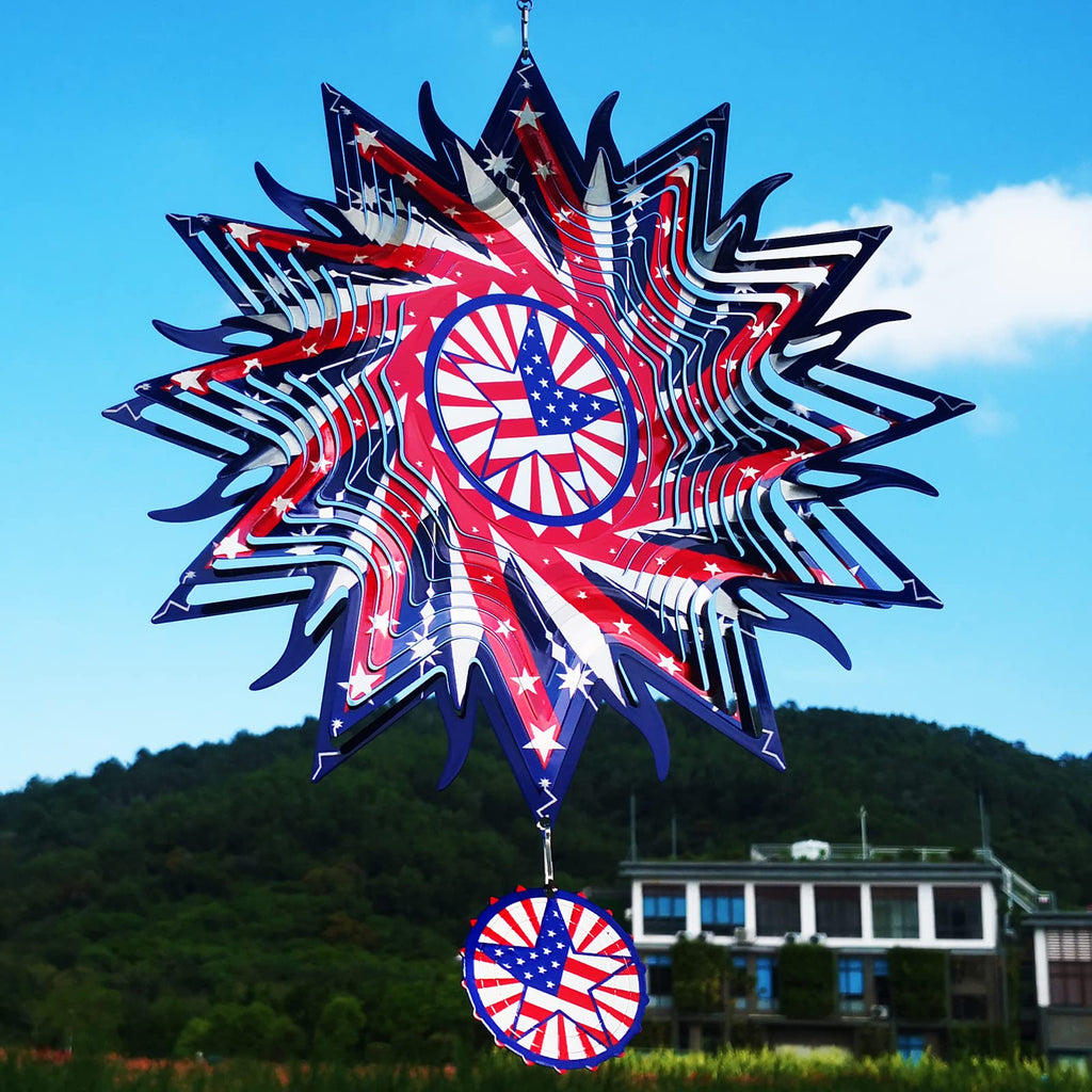 DJUAN 4th of July Decorations,12in American Flag Patriotic Wind Spinner Fourth of July Decor Outdoor,Garden Wind Spinners Patriotic Decor Independence Day Decorations for Yard,Garden,Patio