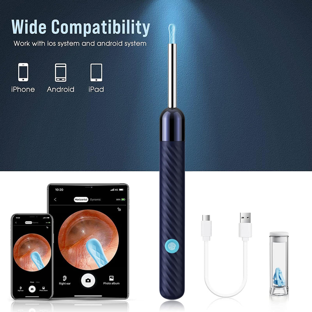 LEIPUT Ear Wax Removal - Earwax Remover Tool with 8 Pcs Ear Set - Ear Canal Cleaner with 1080P Camera - FSA HSA Eligible - Ear Cleaning Kit with 6 Ear Spoon - Ear Camera for iOS & Android (Black)