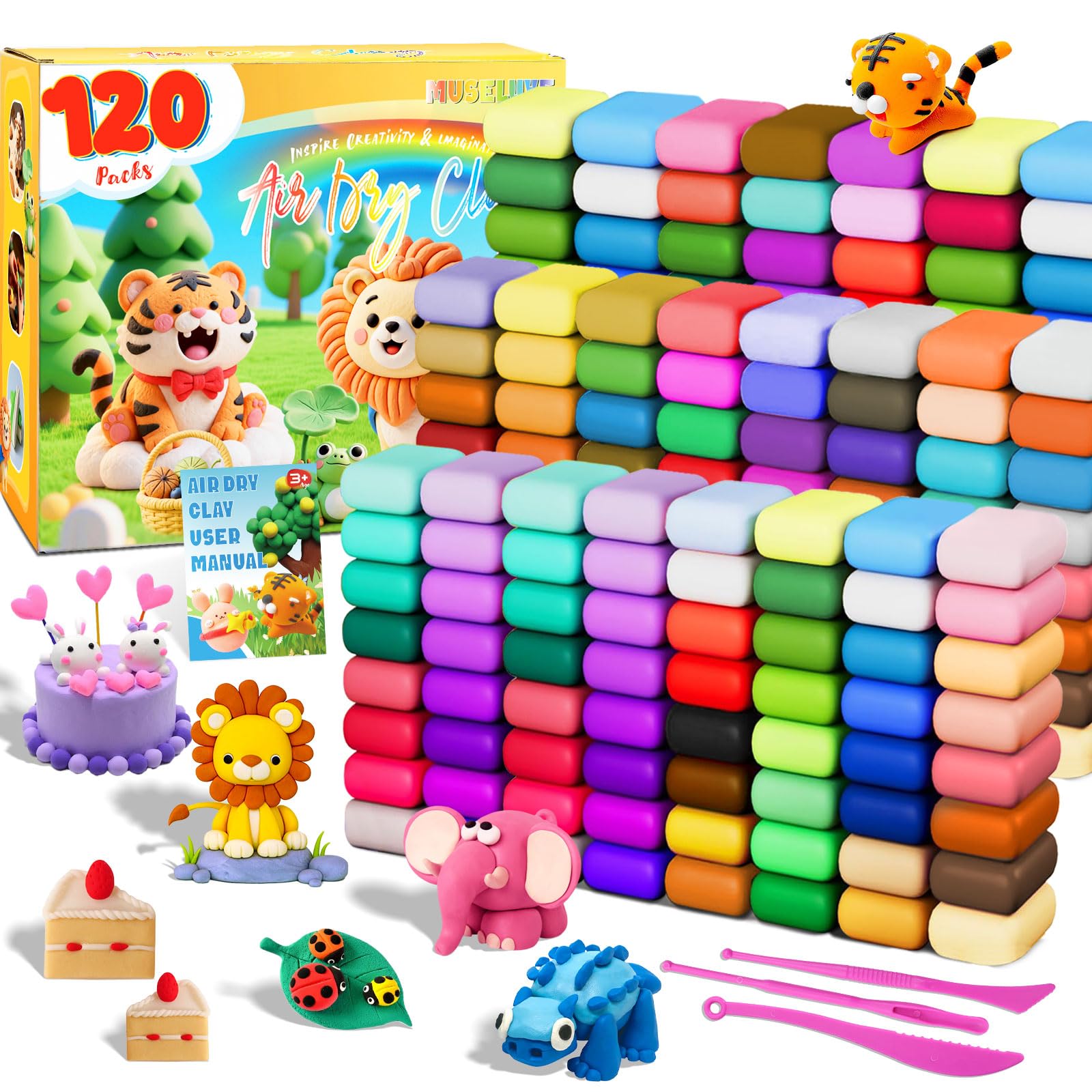 MuseLuxe Air Dry Clay - 32 Colors Modeling Clay Kit with 3 Sculpting Tools,Safe & Non-Toxic,DIY Magic Gifts Toys for Boys,Girls,Kids