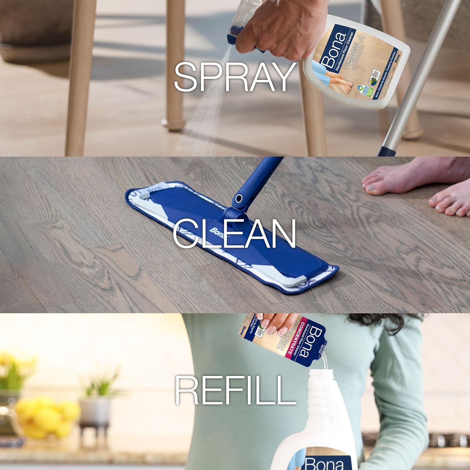 Bona® Hardwood Floor Cleaner Spray - 32 fl oz - Cedar Wood - Includes Filled Bottle + Concentrate Refill for Hardwood Floor Cleaning