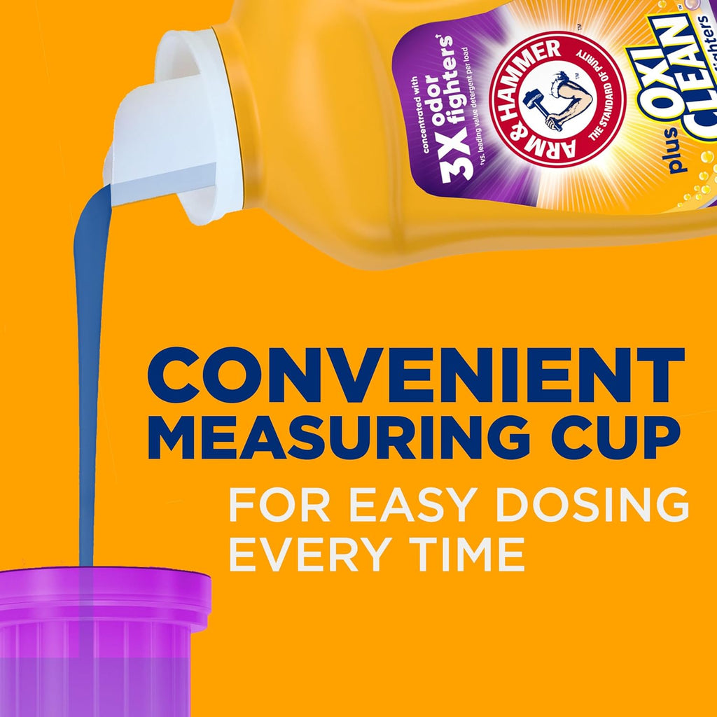 ARM & HAMMER Plus OxiClean with Odor Blasters Liquid Laundry Detergent, Laundry Odor Remover, Attacks Stains, Fresh Botanical Scent, 74 Loads, 96.2 Fl Oz