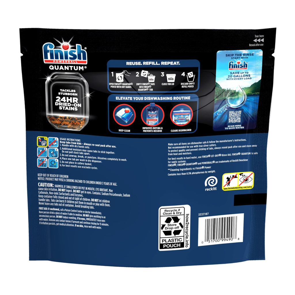 Finish Quantum Dishwasher Pods, No Pre-Rinse Dishwasher Detergent Soap Removes 24HR Dried-On Stain and Grease, Leaving a Virtually Spotless Shine, 57 Count