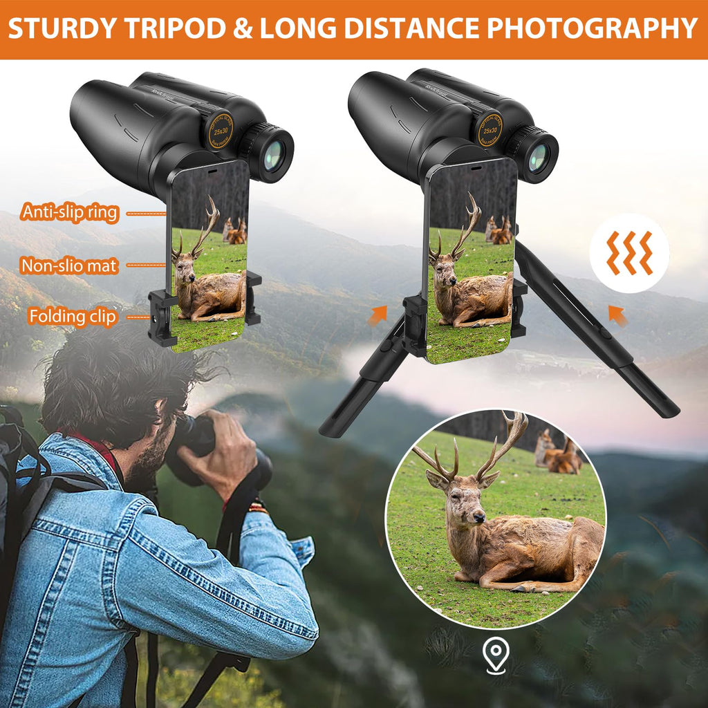 HD Binoculars 25x30 for Adults with Phone Adapter,Tripod and Tripod Adapter,Waterproof Binoculars for Bird Watching,Hiking and Travel