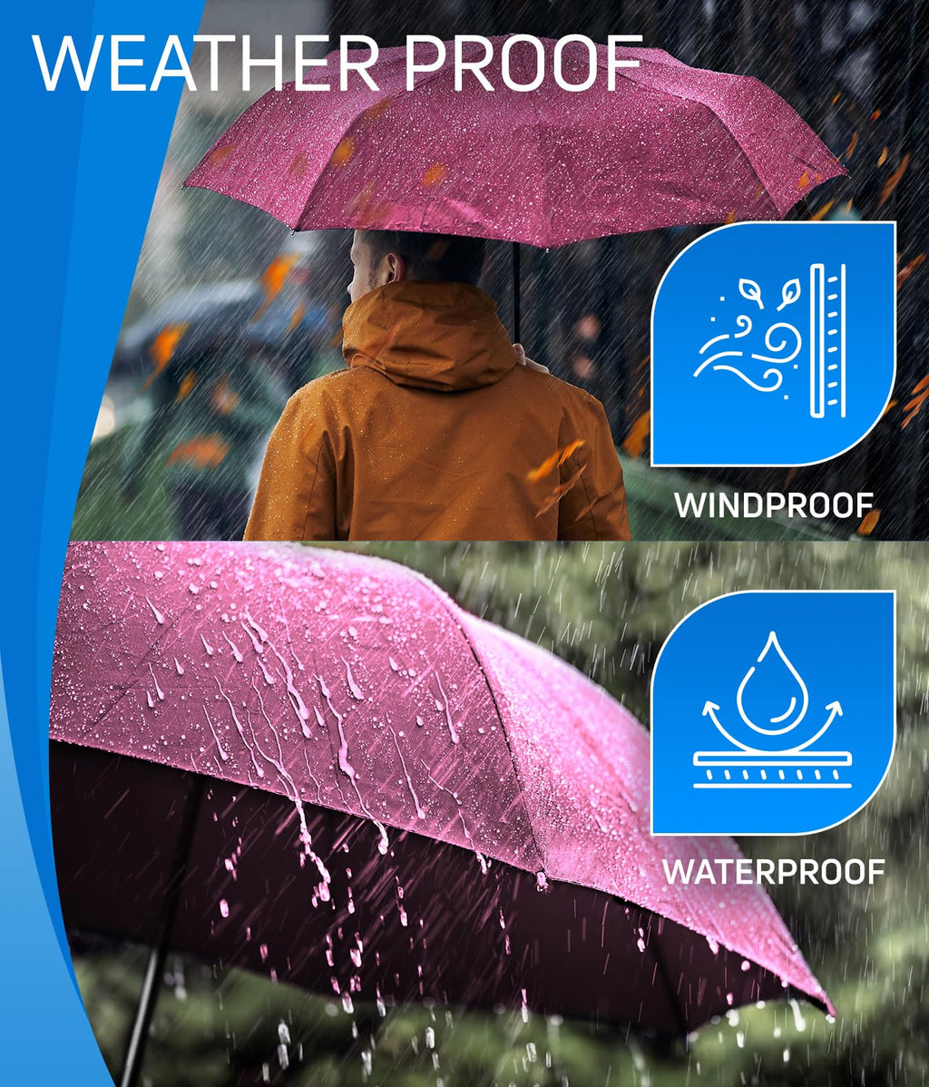 Rain-Mate Windproof Compact Umbrellas for Rain - Strong Reinforced Fiberglass Rib Design & Auto Open & Close - Portable Folding Travel Umbrella - Lightweight & Packable for Women & Men, Easy Collapse