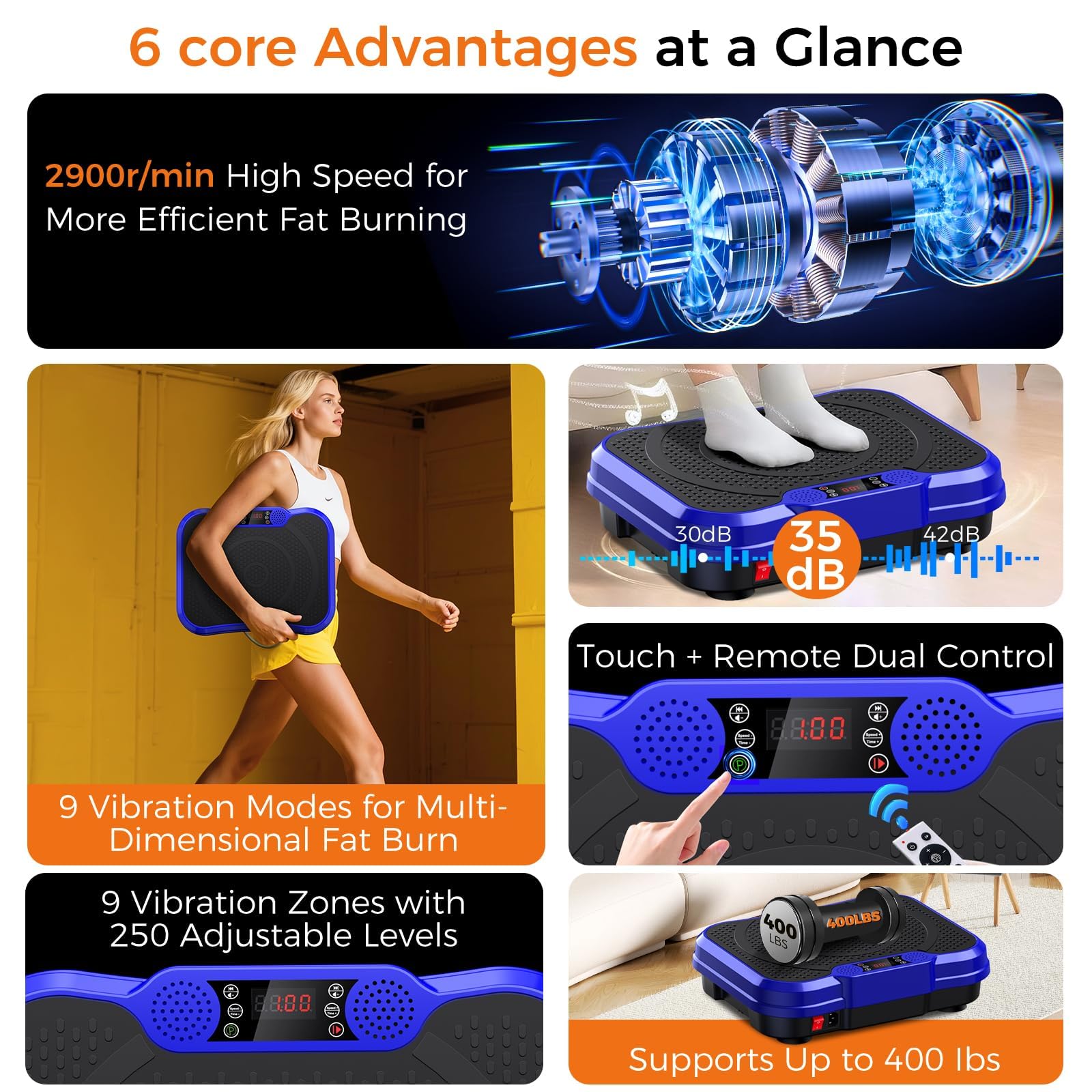 NXSCI Vibration Plate Exercise Machine,Vibrating Platform for Lymphatic Drainage with 250 Speeds,500 lbs Weight Capacity,Vibrated Plates for Weight Loss,Full Body Workout Equipment for Fitness at Home