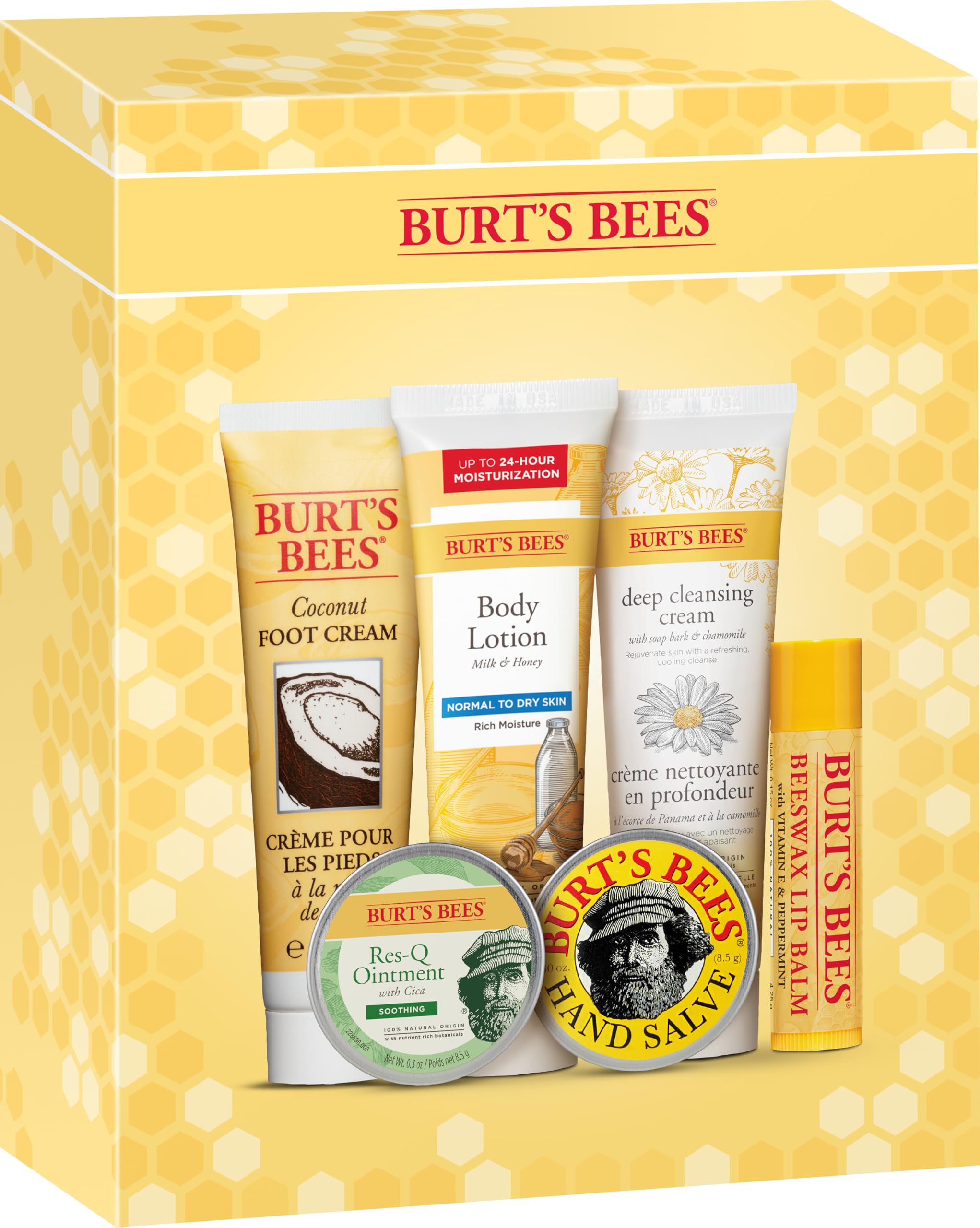 Burt's Bees Mothers Day Gifts Ideas - Classics Set, 6 Products in Giftable Tin – Cuticle Cream, Hand Salve, Lip Balm, Res-Q Ointment, Hand Repair and Foot Cream