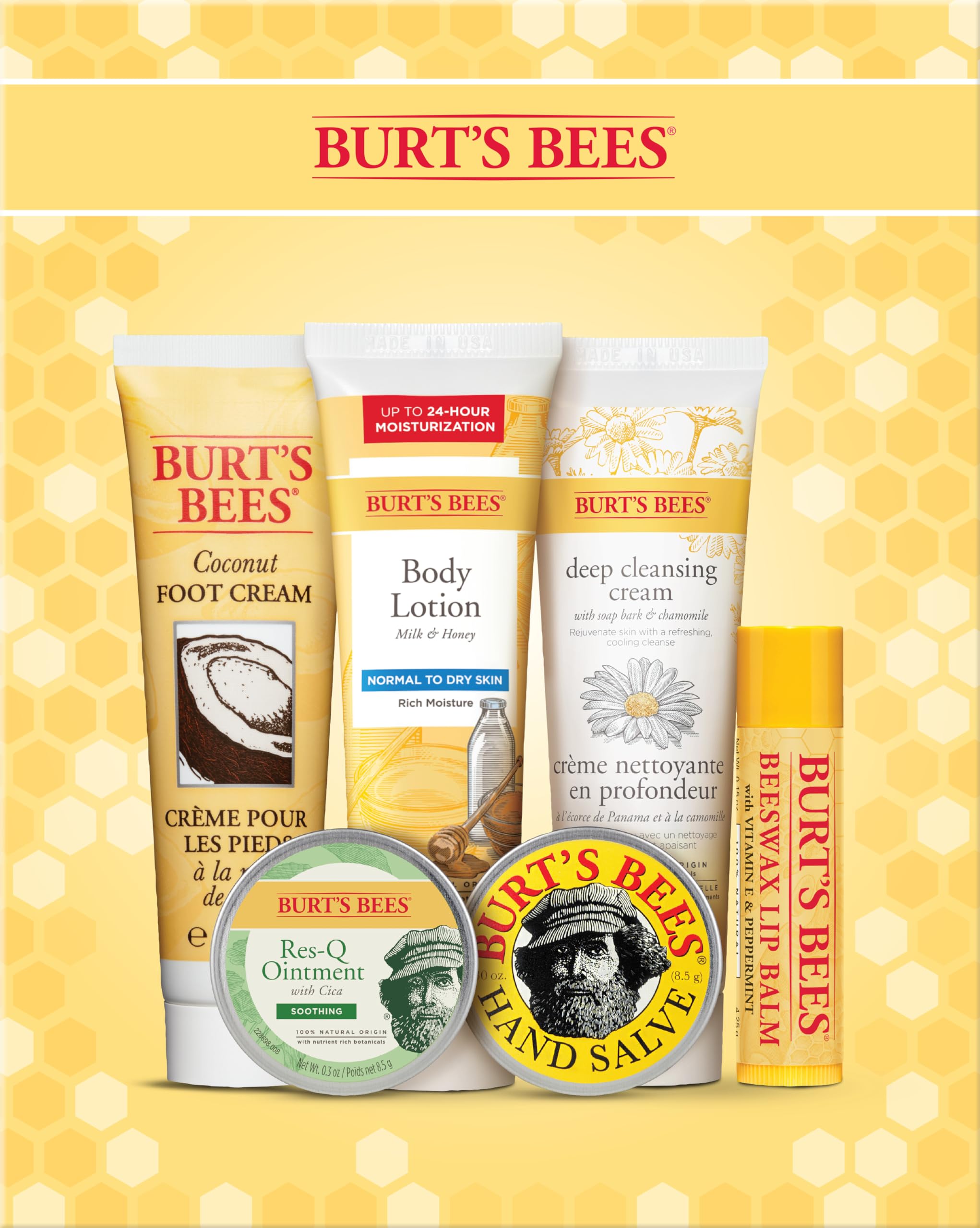 Burt's Bees Mothers Day Gifts Ideas - Classics Set, 6 Products in Giftable Tin – Cuticle Cream, Hand Salve, Lip Balm, Res-Q Ointment, Hand Repair and Foot Cream