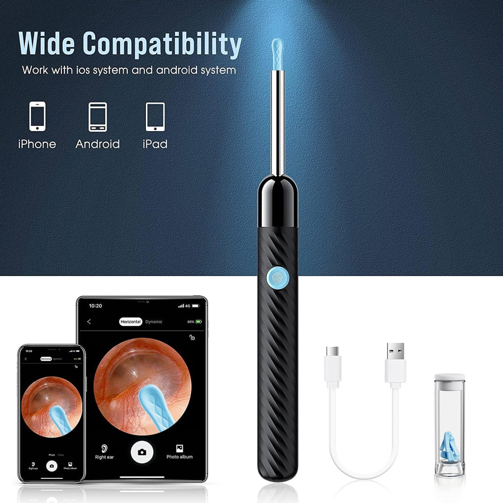 LEIPUT Ear Wax Removal - Earwax Remover Tool with 8 Pcs Ear Set - Ear Canal Cleaner with 1080P Camera - FSA HSA Eligible - Ear Cleaning Kit with 6 Ear Spoon - Ear Camera for iOS & Android (Black)