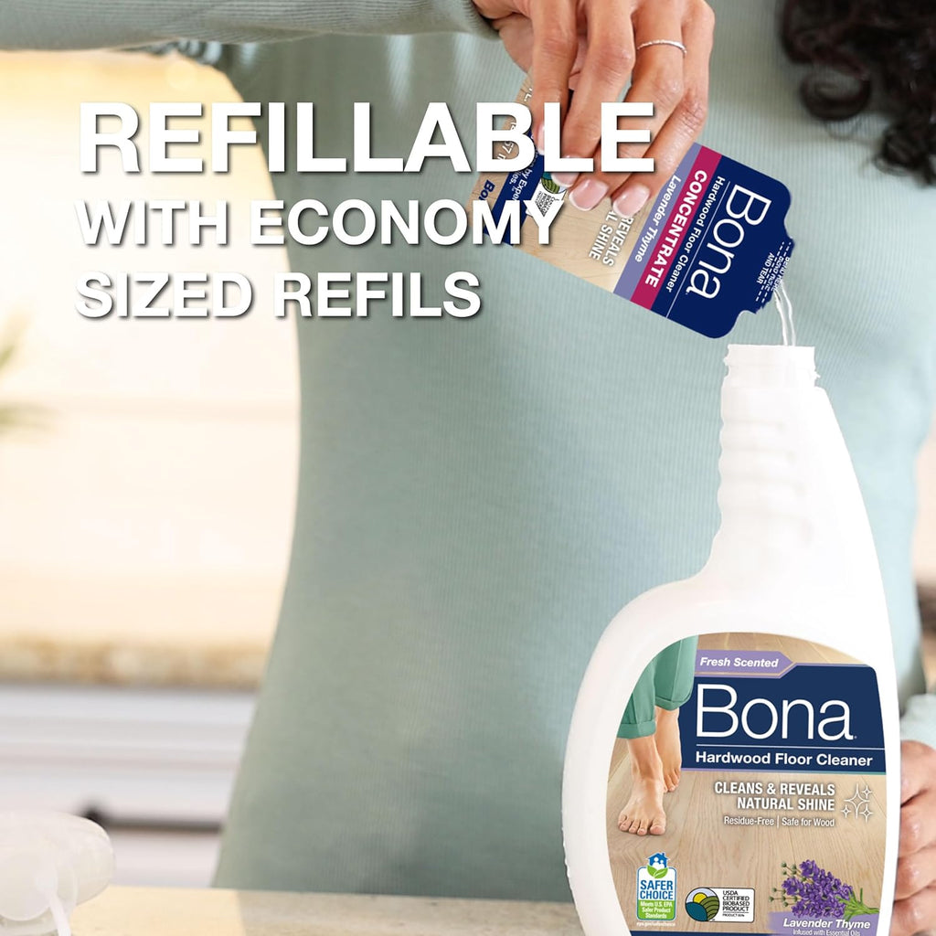 Bona® Hardwood Floor Cleaner Spray - 32 fl oz - Cedar Wood - Includes Filled Bottle + Concentrate Refill for Hardwood Floor Cleaning