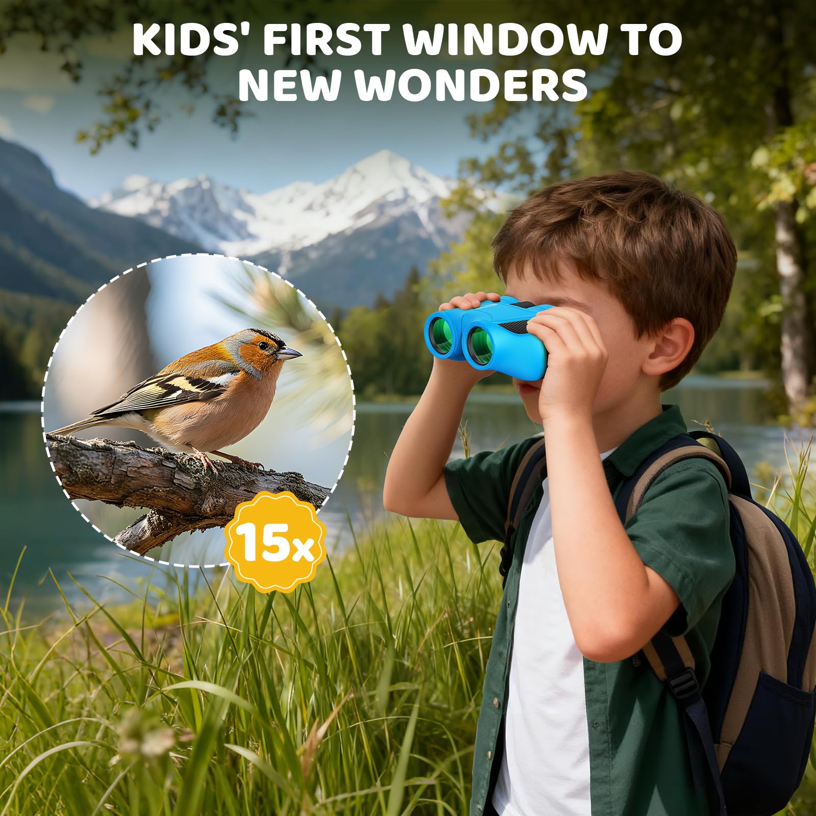 Aurosports 15x25 Compact Binoculars for Kids - Small Binoculars Lightweight with Carrying Case Birding Guide for Bird Watching Hiking Camping Travel Gift for 8-12 Years Boys Girls (Black)