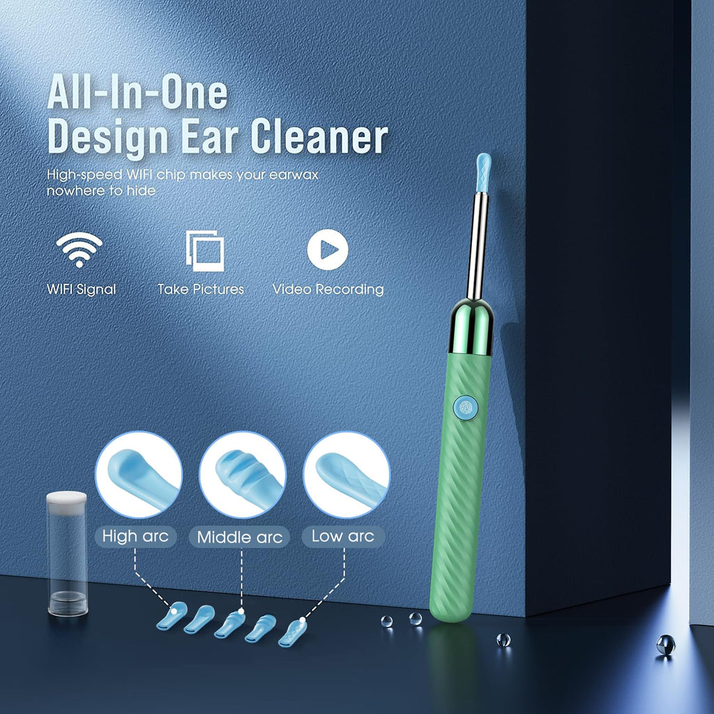LEIPUT Ear Wax Removal - Earwax Remover Tool with 8 Pcs Ear Set - Ear Canal Cleaner with 1080P Camera - FSA HSA Eligible - Ear Cleaning Kit with 6 Ear Spoon - Ear Camera for iOS & Android (Black)