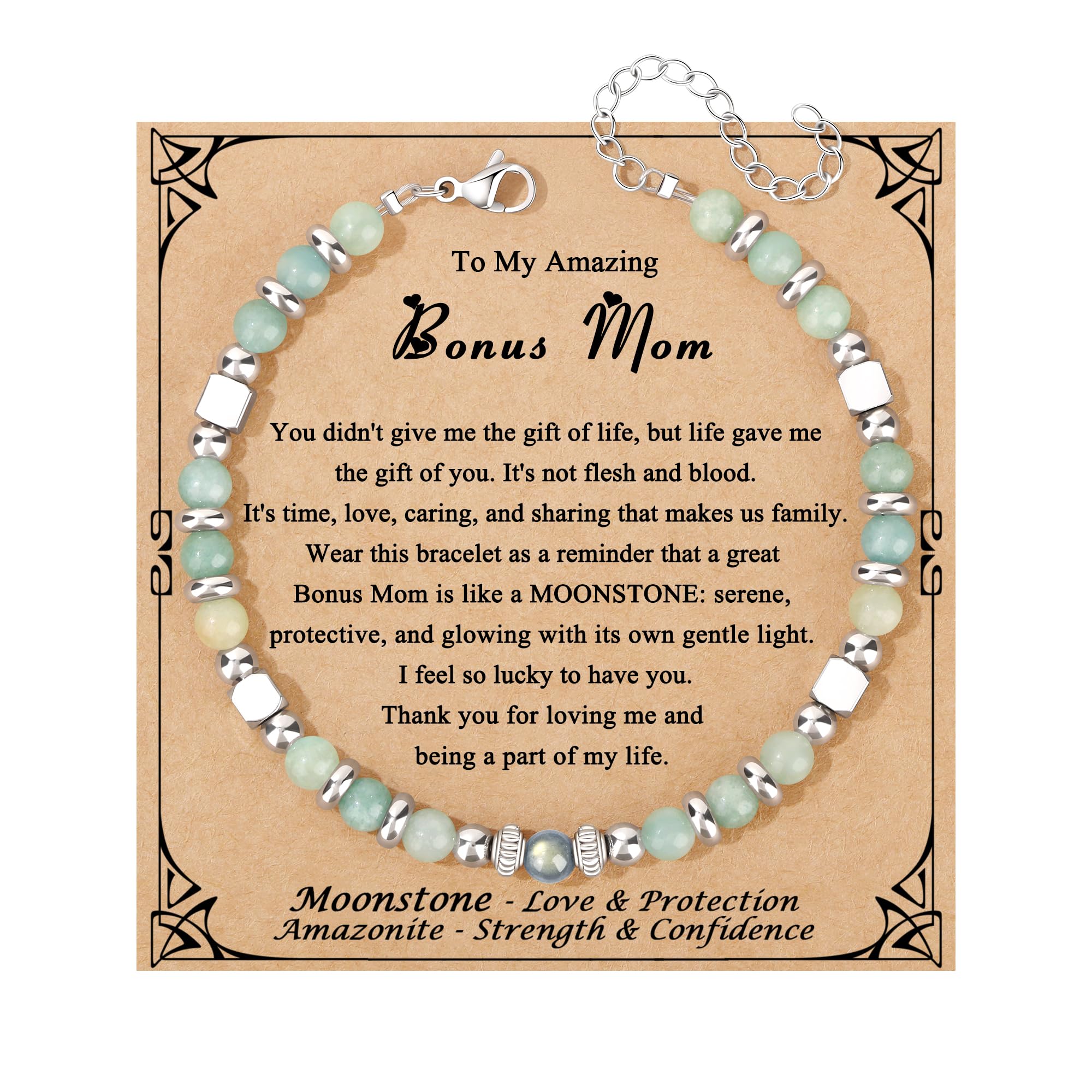 JoycuFF 𝗚𝗶𝗳𝘁𝘀 𝗳𝗼𝗿 𝗪𝗼𝗺𝗲𝗻 𝗠𝗼𝗼𝗻𝘀𝘁𝗼𝗻𝗲 𝗕𝗿𝗮𝗰𝗲𝗹𝗲𝘁 Amazonite Colorful Imperial Jasper Stainless Steel Beads Bracelets, Mothers Day Birthday Christmas Valentines Graduation Gifts