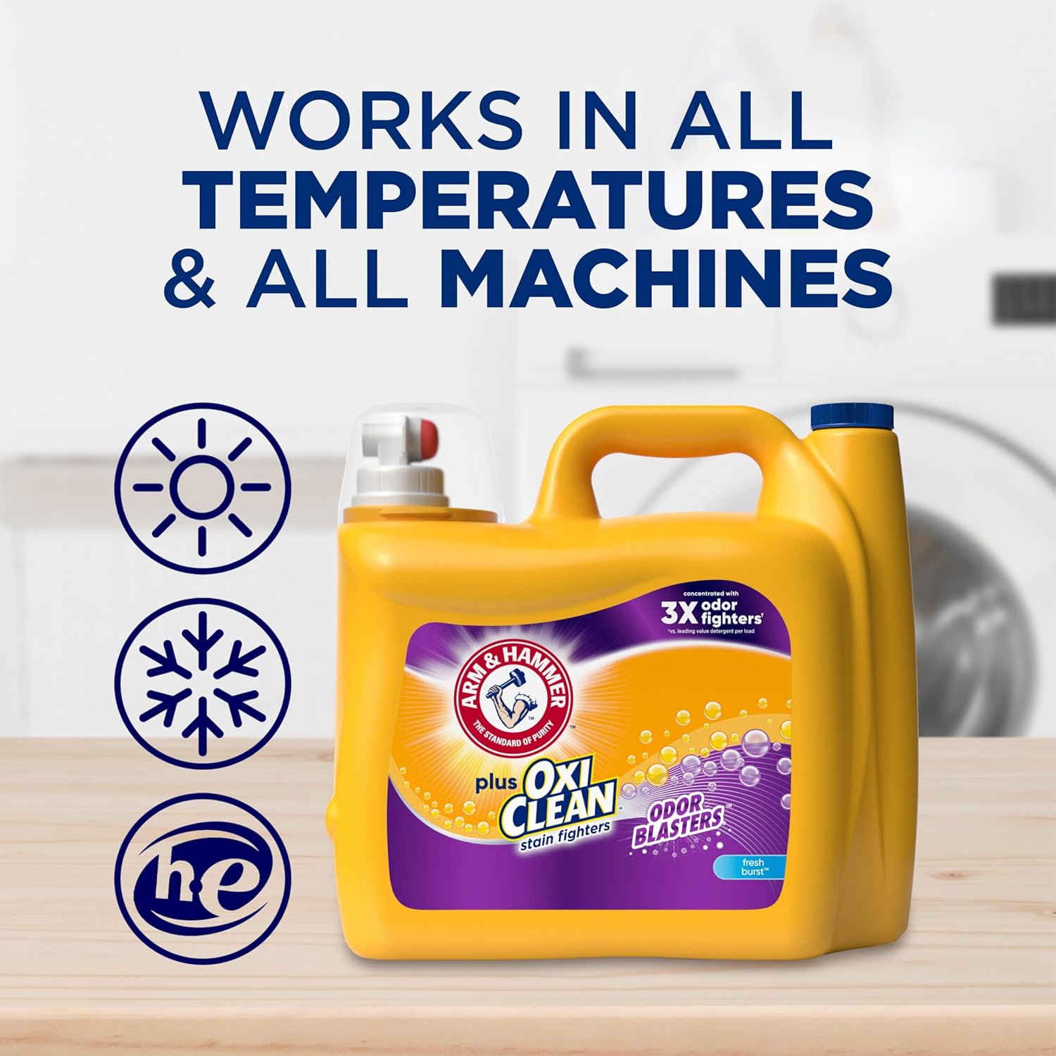 ARM & HAMMER Plus OxiClean with Odor Blasters Liquid Laundry Detergent, Laundry Odor Remover, Attacks Stains, Fresh Botanical Scent, 74 Loads, 96.2 Fl Oz