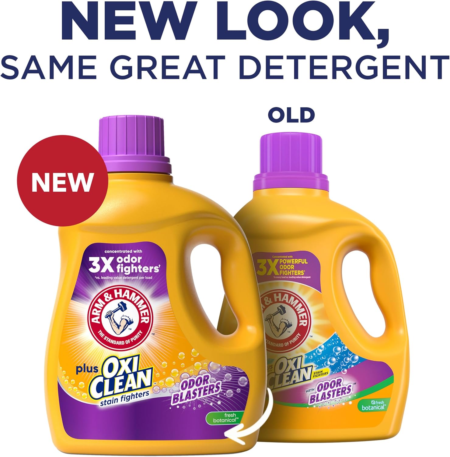 ARM & HAMMER Plus OxiClean with Odor Blasters Liquid Laundry Detergent, Laundry Odor Remover, Attacks Stains, Fresh Botanical Scent, 74 Loads, 96.2 Fl Oz