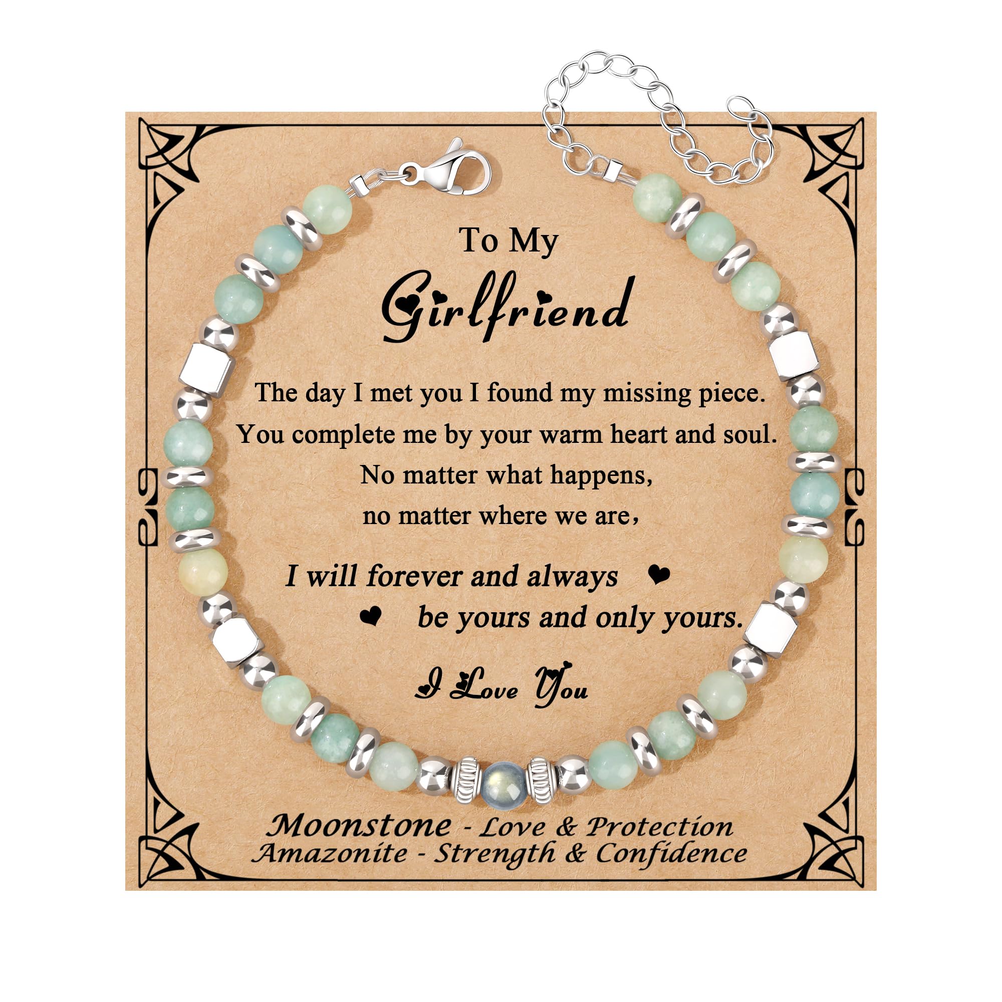JoycuFF 𝗚𝗶𝗳𝘁𝘀 𝗳𝗼𝗿 𝗪𝗼𝗺𝗲𝗻 𝗠𝗼𝗼𝗻𝘀𝘁𝗼𝗻𝗲 𝗕𝗿𝗮𝗰𝗲𝗹𝗲𝘁 Amazonite Colorful Imperial Jasper Stainless Steel Beads Bracelets, Mothers Day Birthday Christmas Valentines Graduation Gifts
