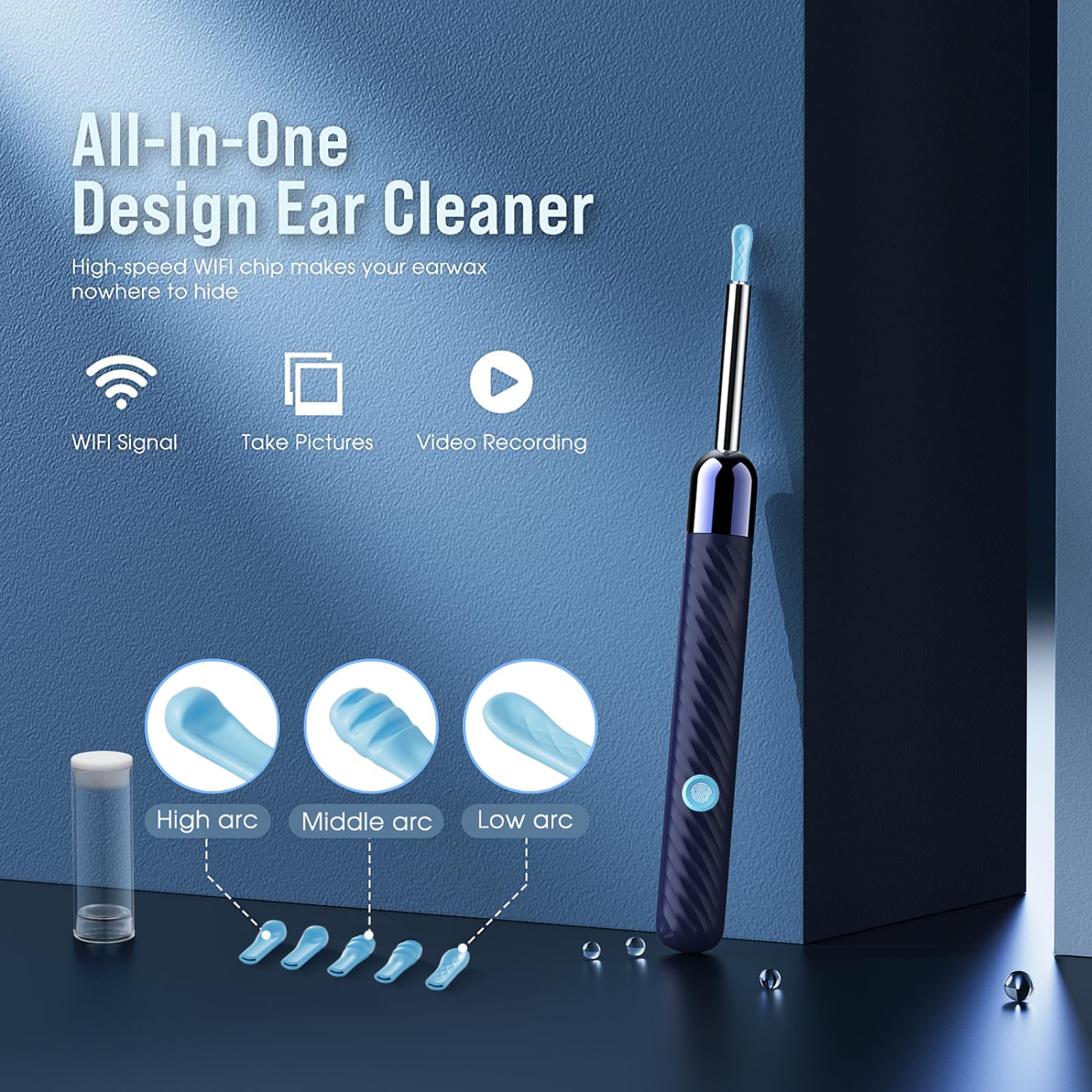 LEIPUT Ear Wax Removal - Earwax Remover Tool with 8 Pcs Ear Set - Ear Canal Cleaner with 1080P Camera - FSA HSA Eligible - Ear Cleaning Kit with 6 Ear Spoon - Ear Camera for iOS & Android (Black)