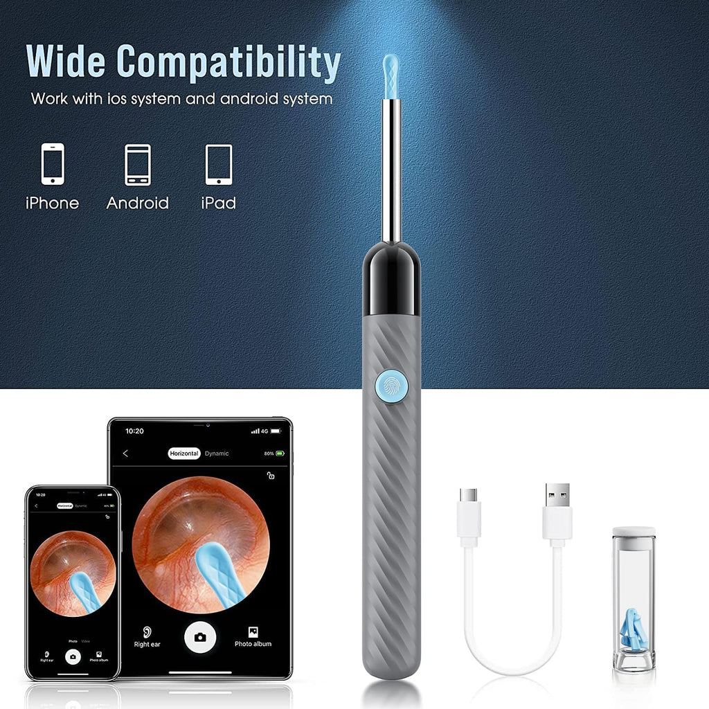 LEIPUT Ear Wax Removal - Earwax Remover Tool with 8 Pcs Ear Set - Ear Canal Cleaner with 1080P Camera - FSA HSA Eligible - Ear Cleaning Kit with 6 Ear Spoon - Ear Camera for iOS & Android (Black)