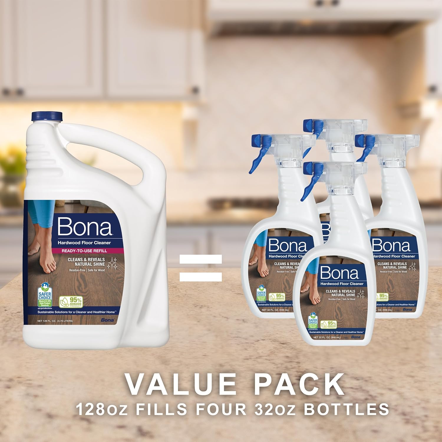 Bona® Hardwood Floor Cleaner Spray - 32 fl oz - Cedar Wood - Includes Filled Bottle + Concentrate Refill for Hardwood Floor Cleaning